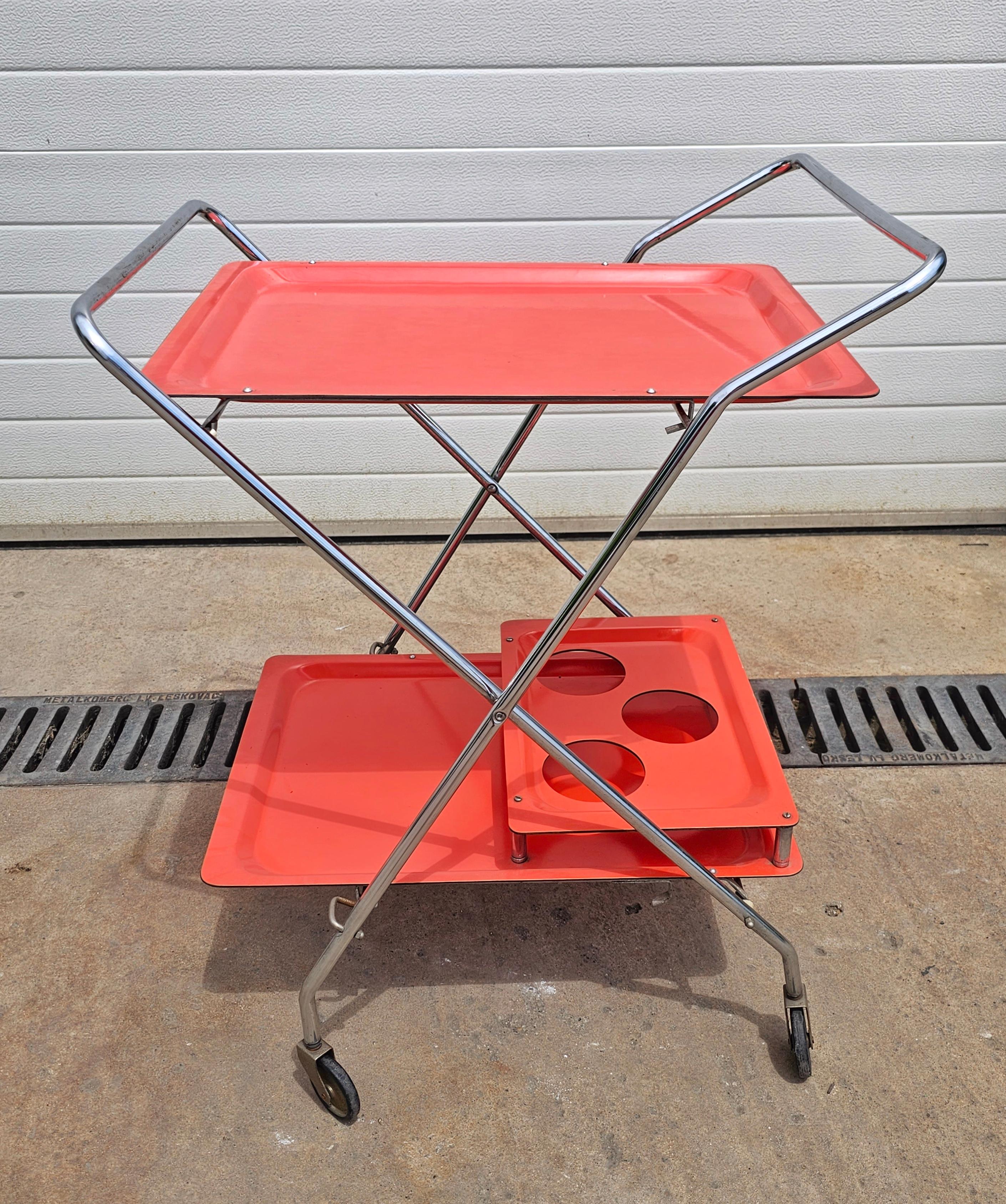 Orange Space Age Serving Trolley or Bar Cart, West Germany 1970s For Sale 8