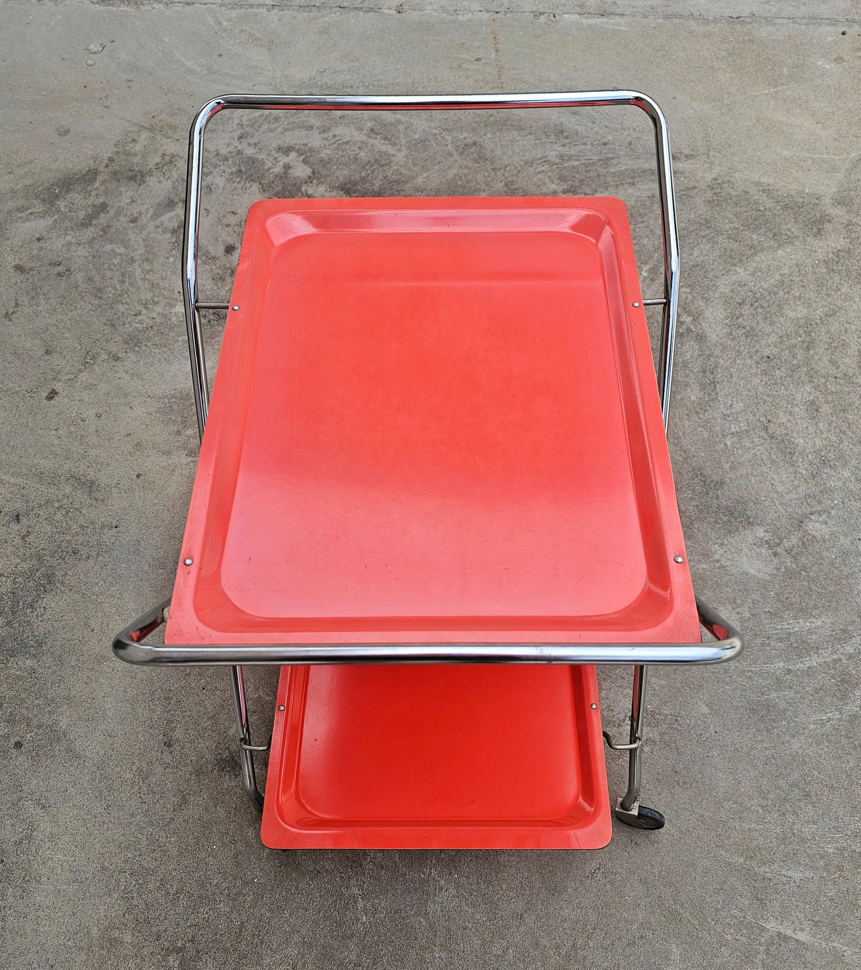 Late 20th Century Orange Space Age Serving Trolley or Bar Cart, West Germany 1970s For Sale
