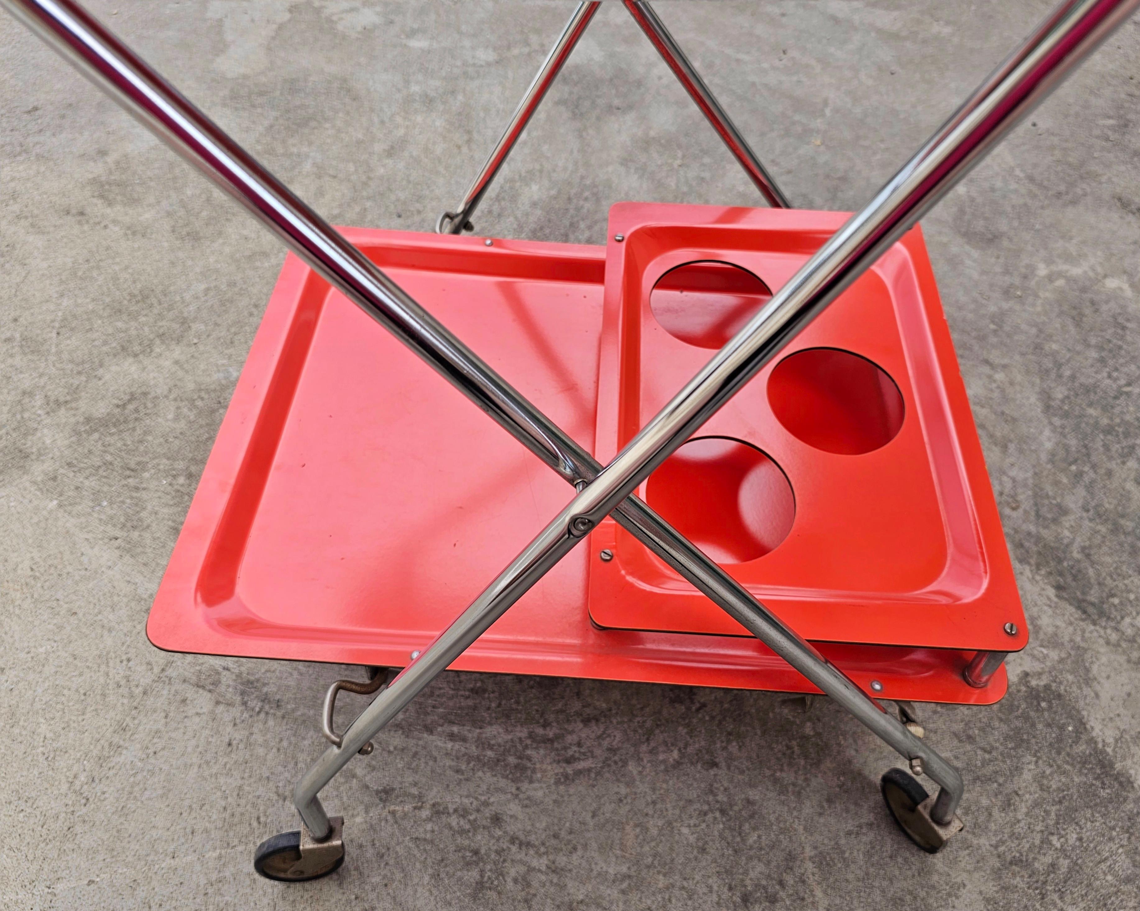 Metal Orange Space Age Serving Trolley or Bar Cart, West Germany 1970s For Sale