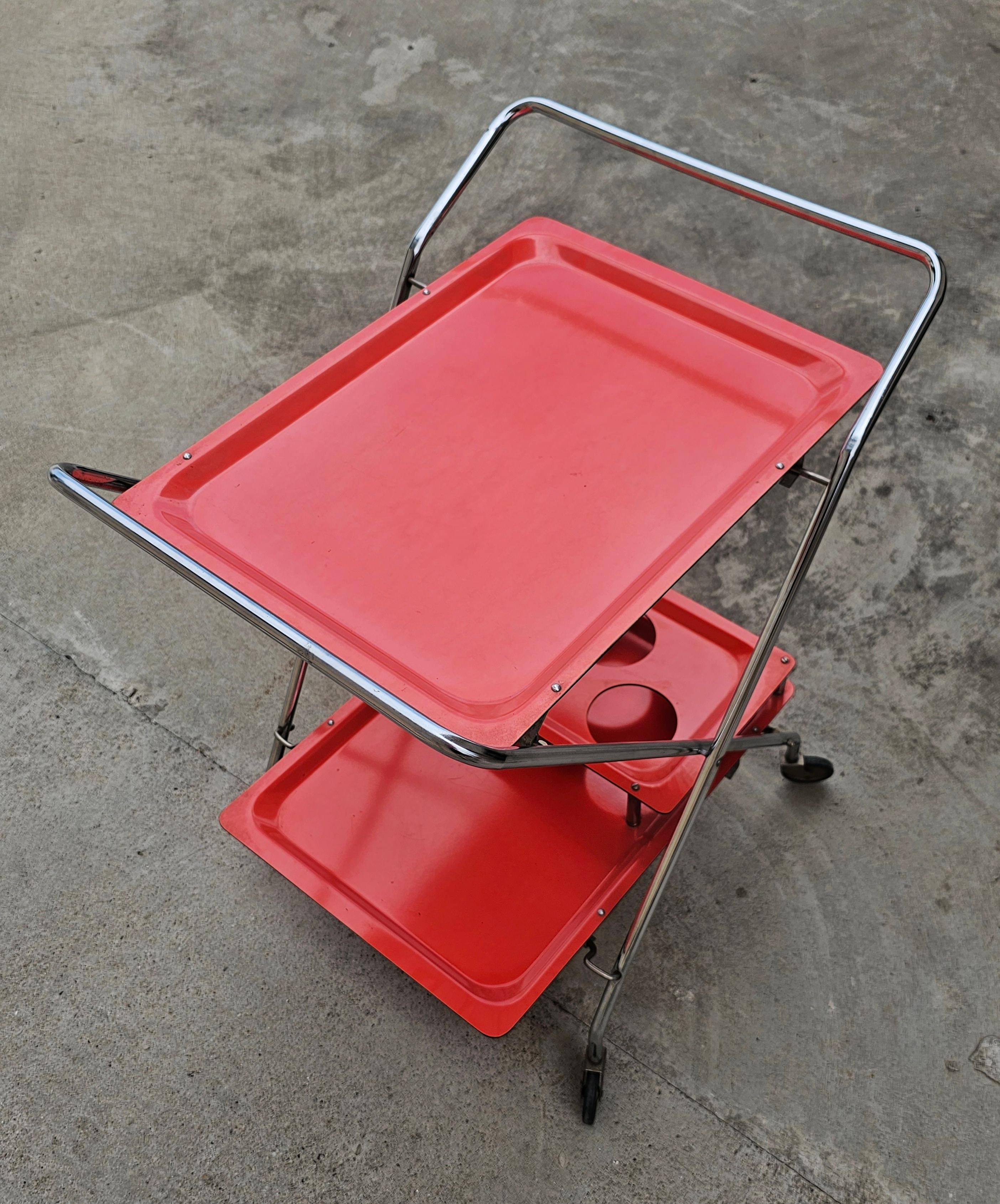 Orange Space Age Serving Trolley or Bar Cart, West Germany 1970s For Sale 3