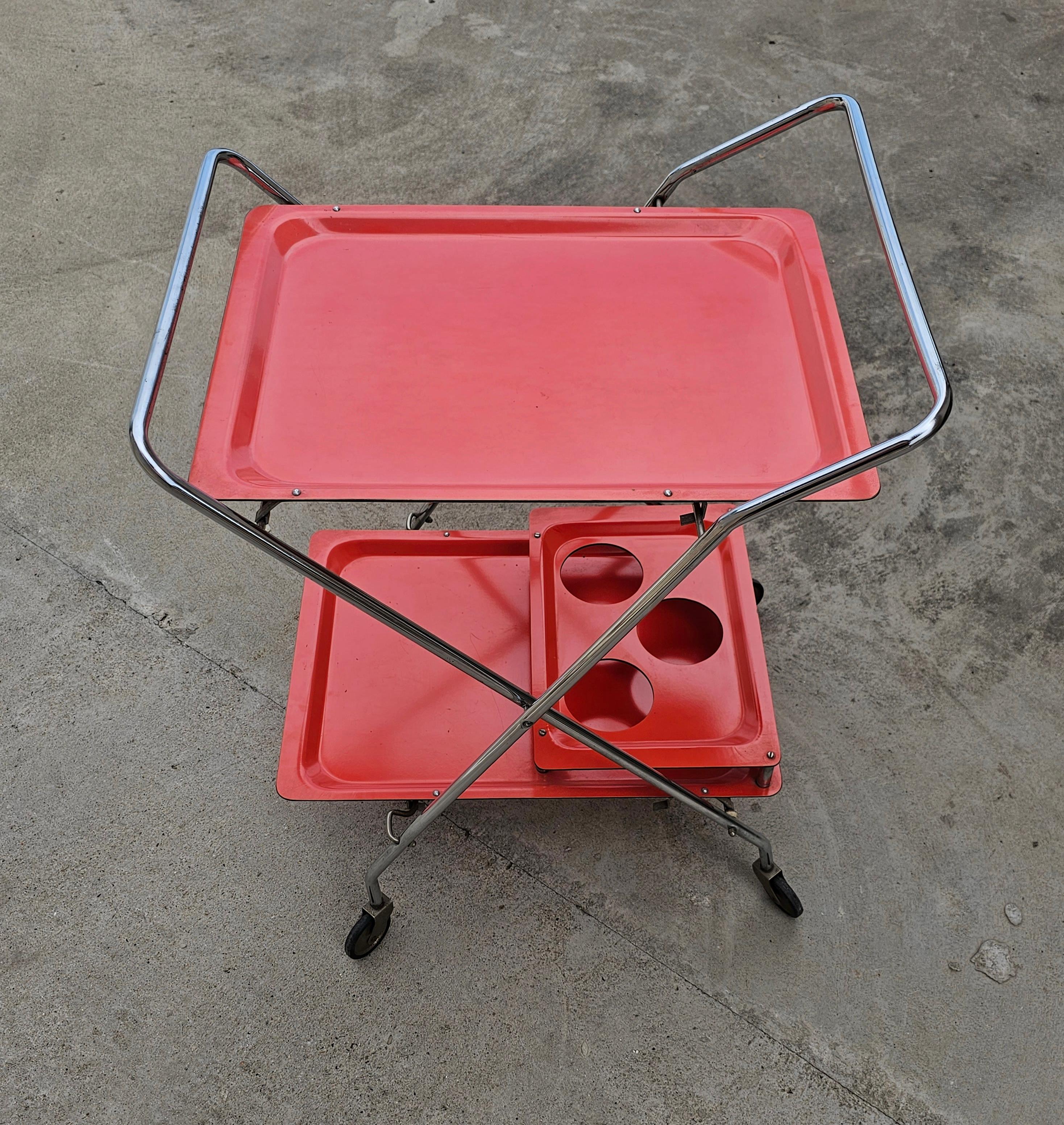 Orange Space Age Serving Trolley or Bar Cart, West Germany 1970s For Sale 4