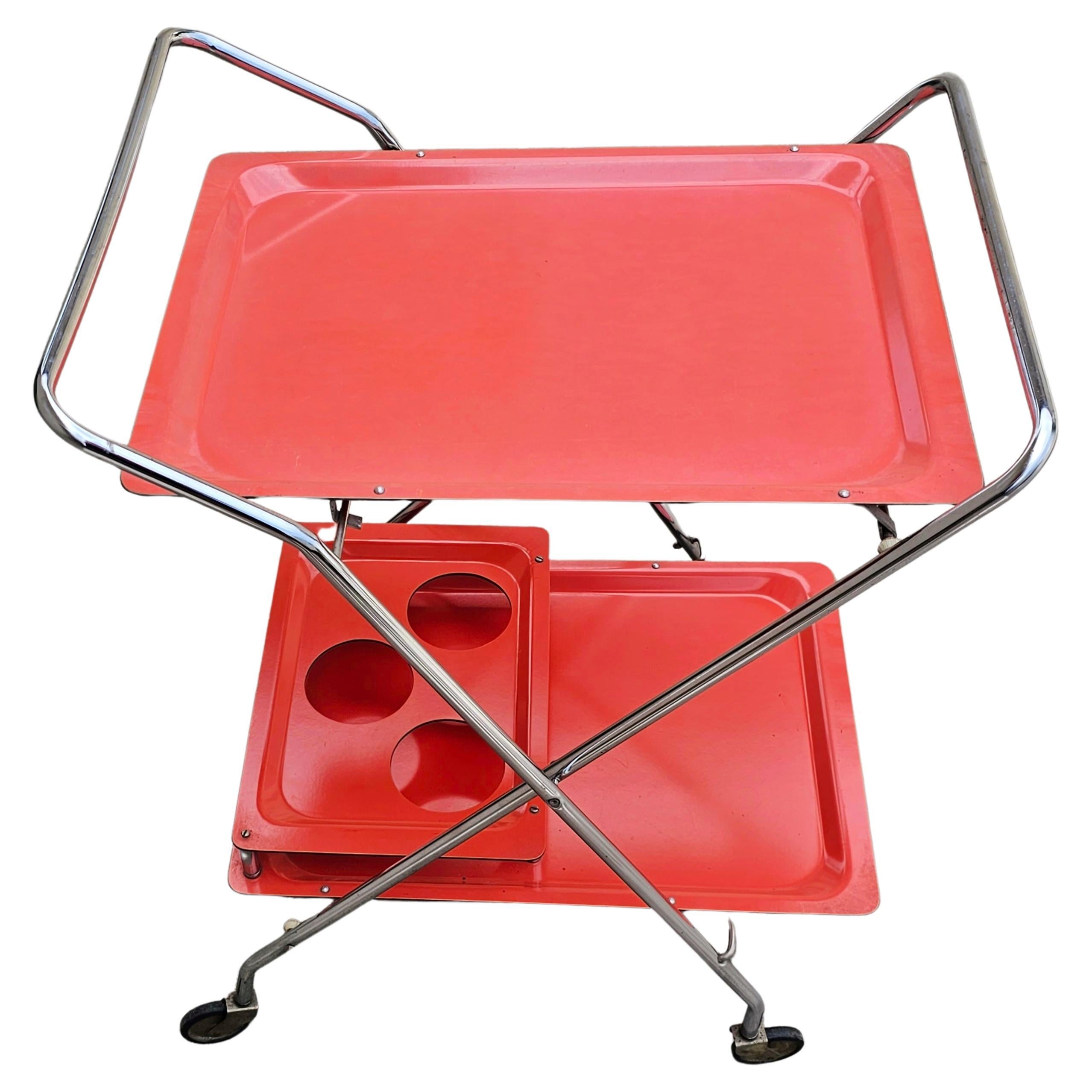 Orange Space Age Serving Trolley or Bar Cart, West Germany 1970s For Sale