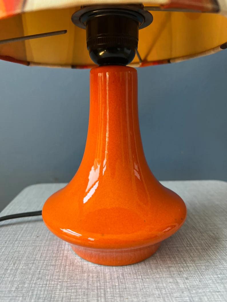 Orange Space Age Table Lamp Flower Pattern Ceramic Red Base Mid Century Lamp For Sale 6