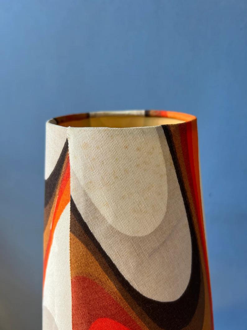 Orange Space Age Table Lamp Flower Pattern Ceramic Red Base Mid Century Lamp For Sale 4