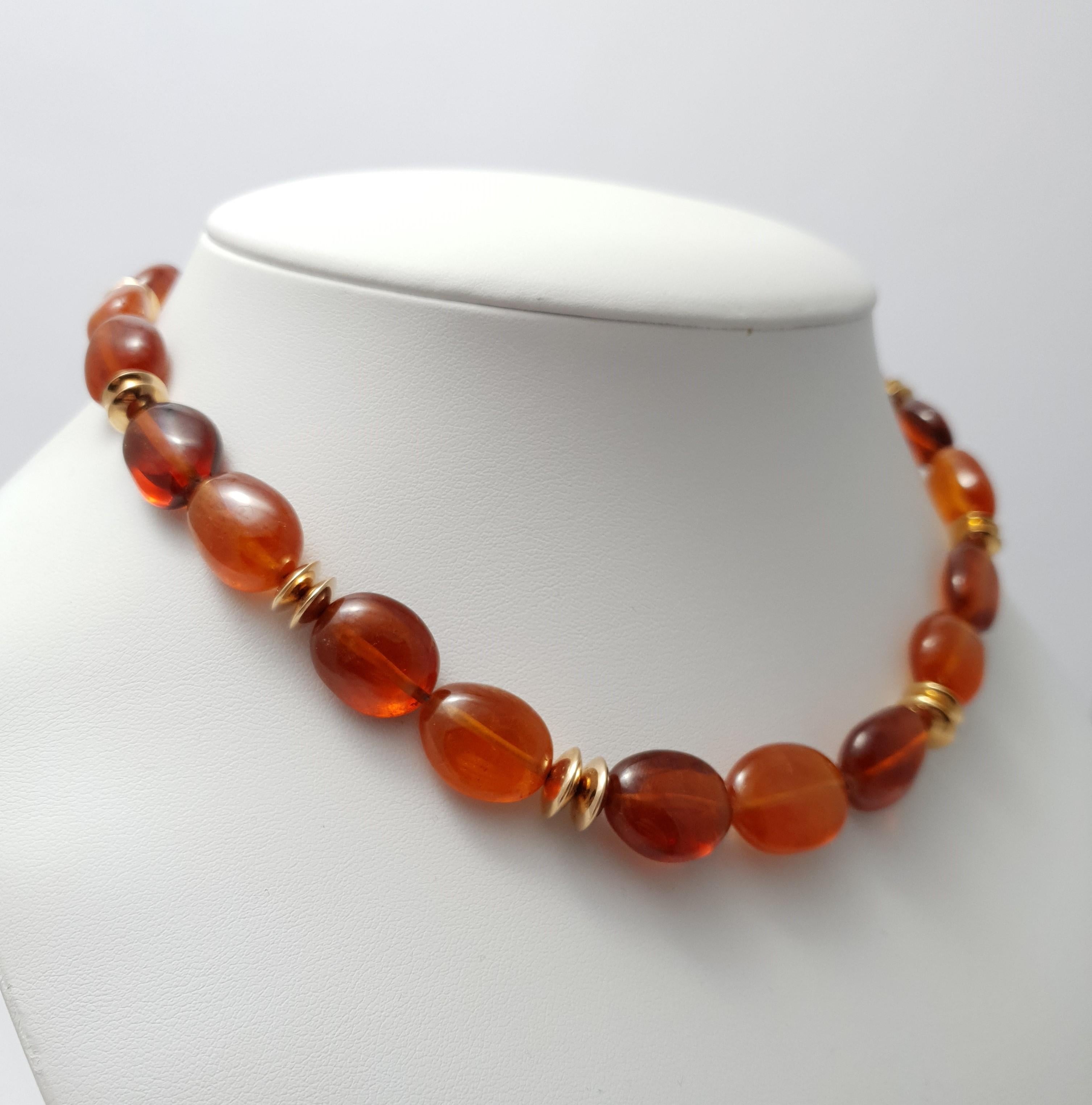 Orange Spessartite, Garnet Baroque Beaded Necklace with 18 Carat Rosé Gold 1