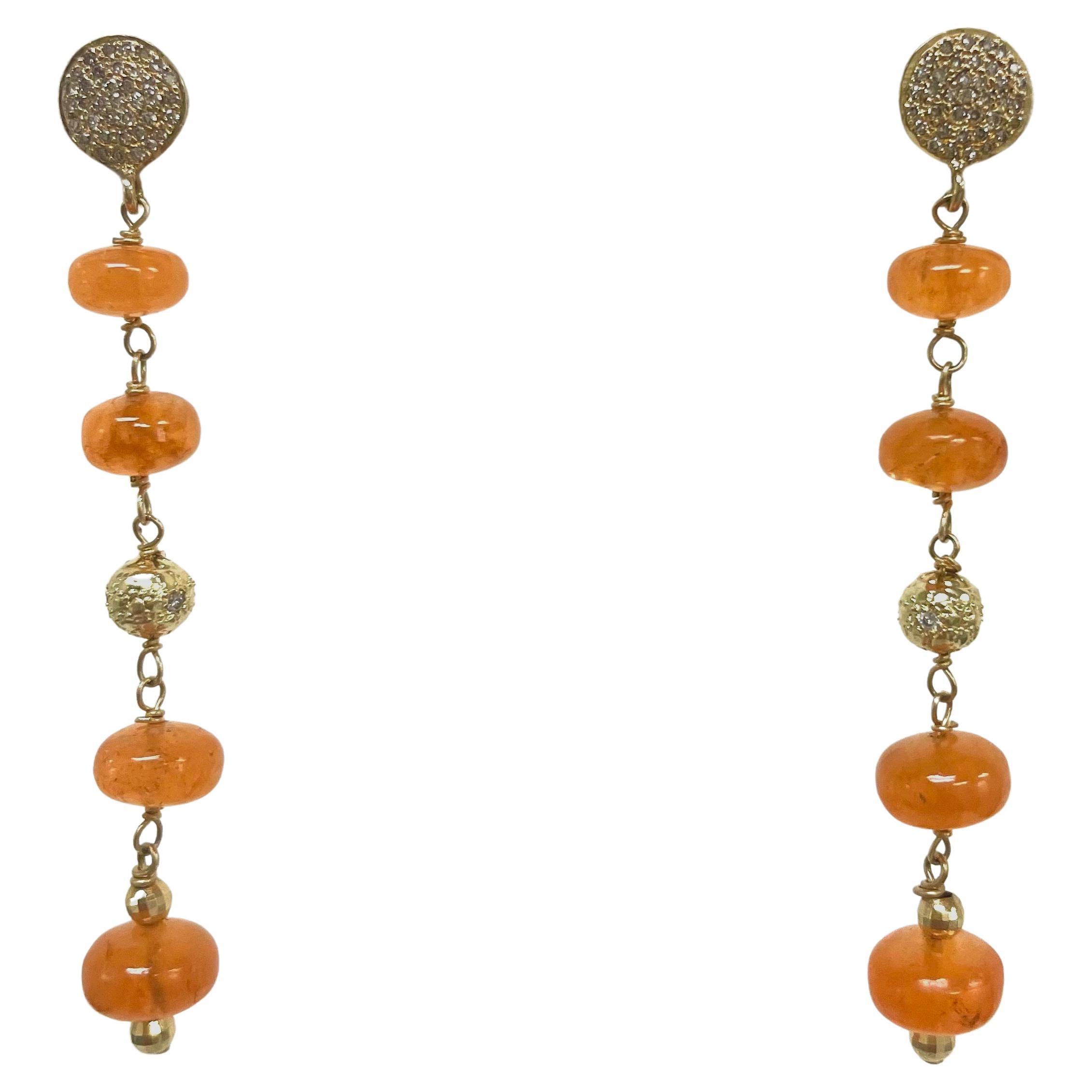 Orange Spessartite with Gold and Diamonds Earrings In New Condition For Sale In Laguna Beach, CA