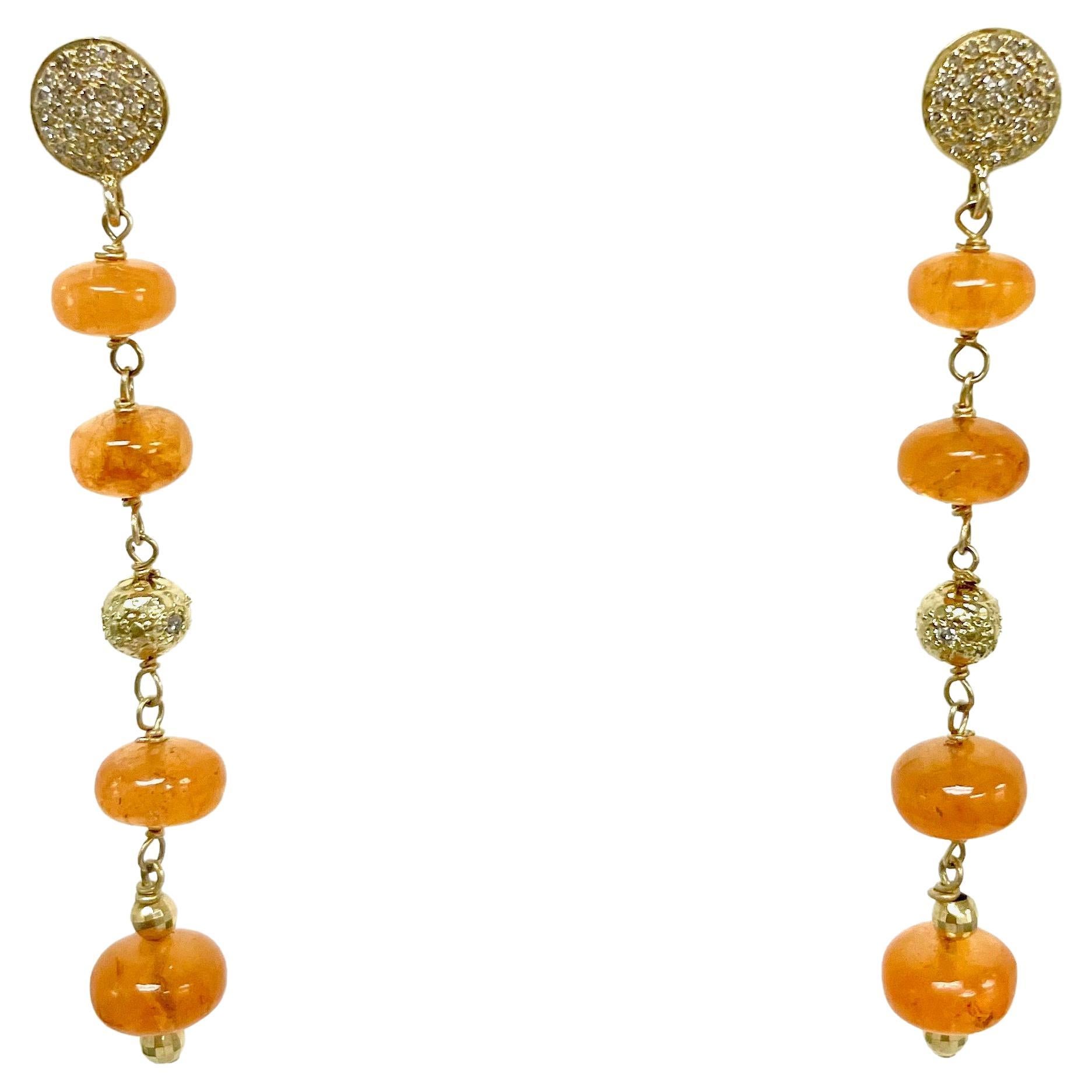 Women's Orange Spessartite with Gold and Diamonds Earrings For Sale