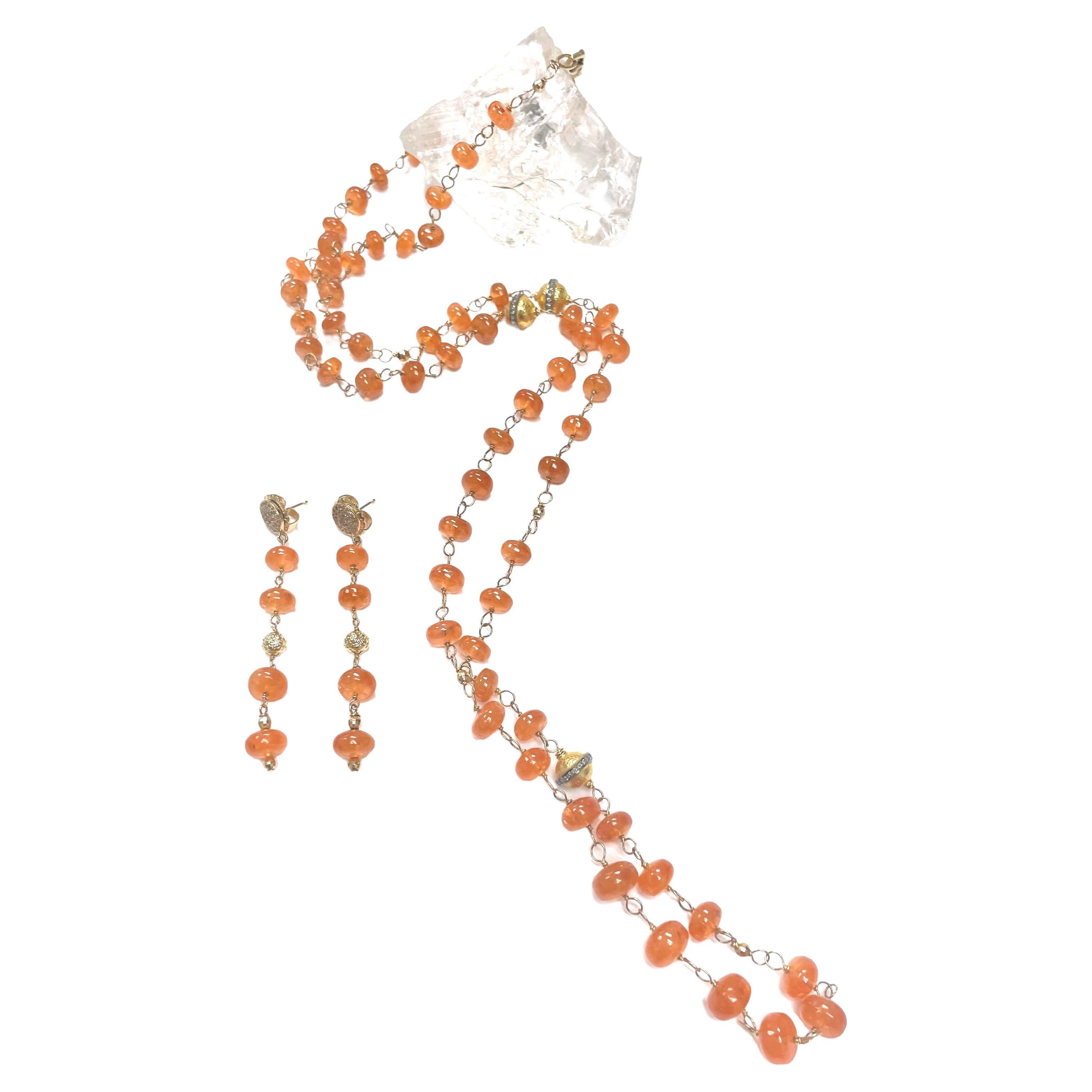 Orange Spessartite with Gold and Diamonds Earrings For Sale 1