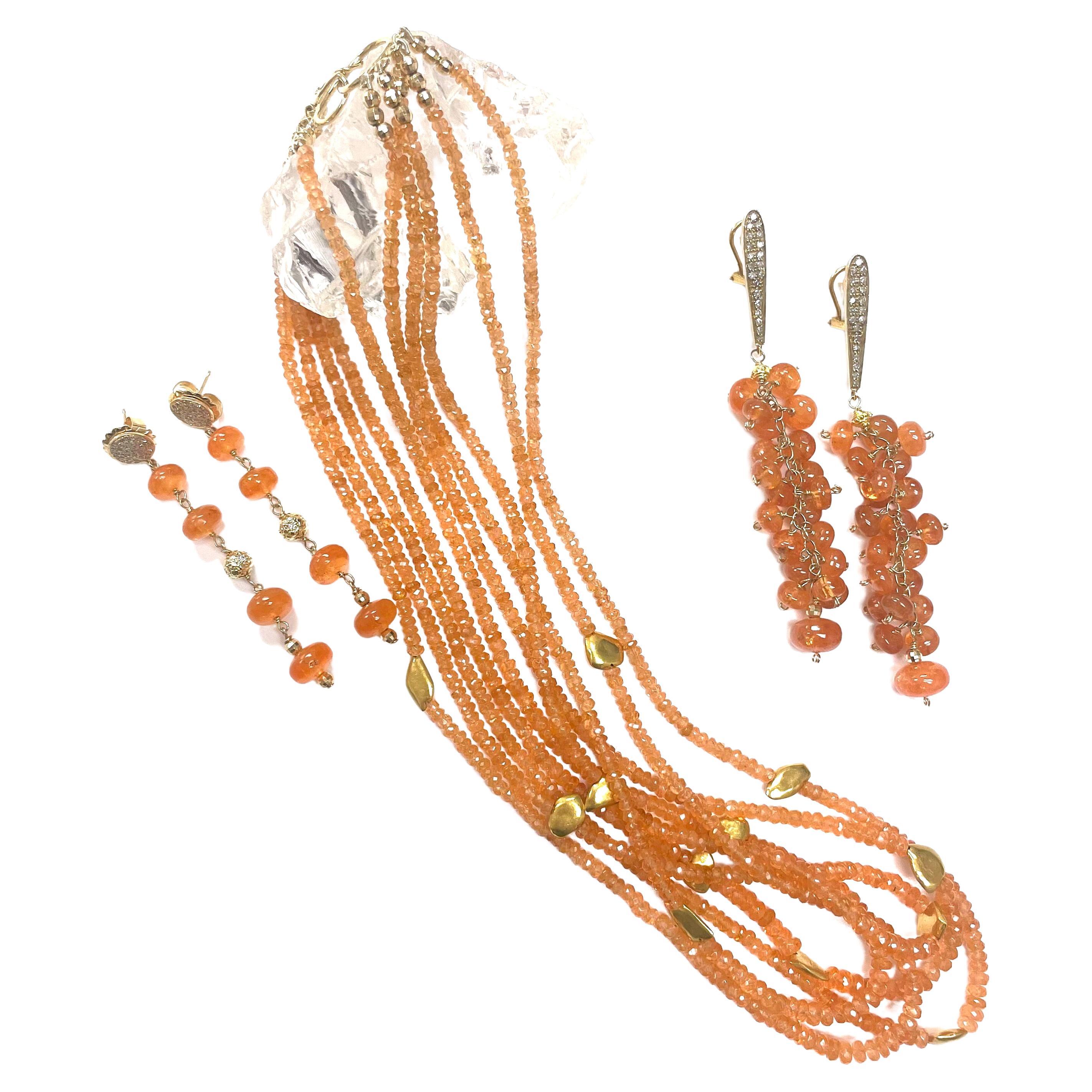 Orange Spessartite with Gold and Diamonds Earrings For Sale 2