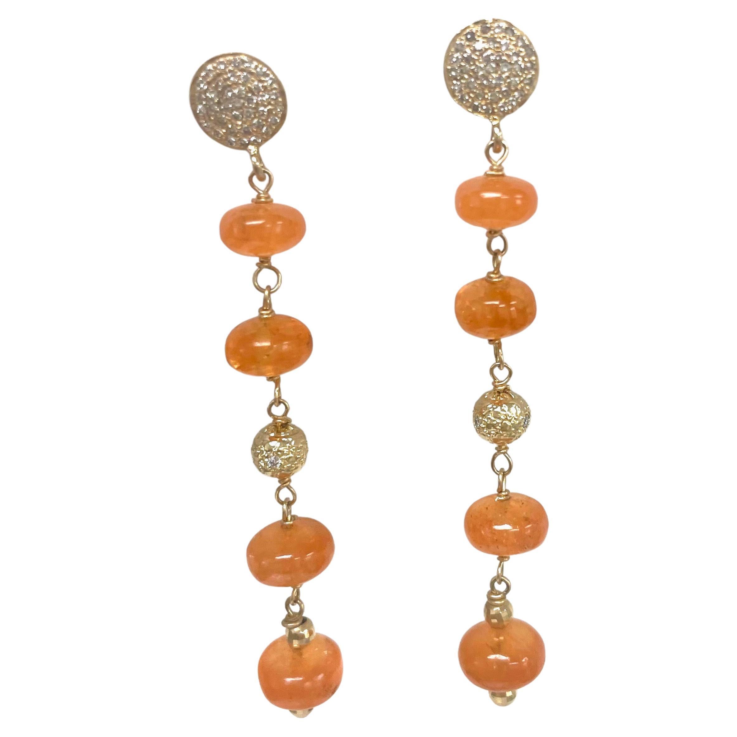 Orange Spessartite with Gold and Diamonds Earrings For Sale