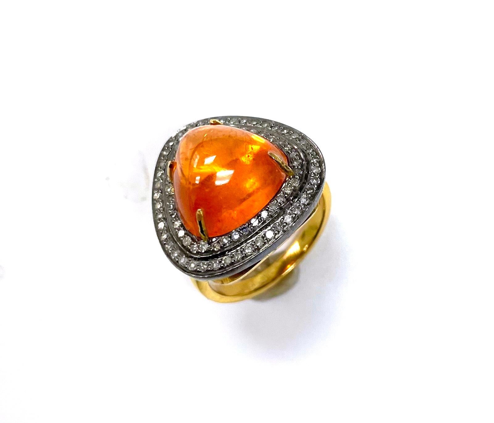 Orange Spessartite with Pave Diamonds Ring For Sale 5