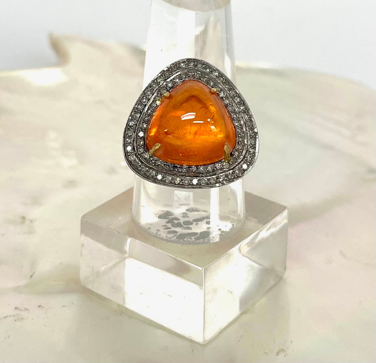 Orange Spessartite with Pave Diamonds Ring In New Condition For Sale In Laguna Beach, CA