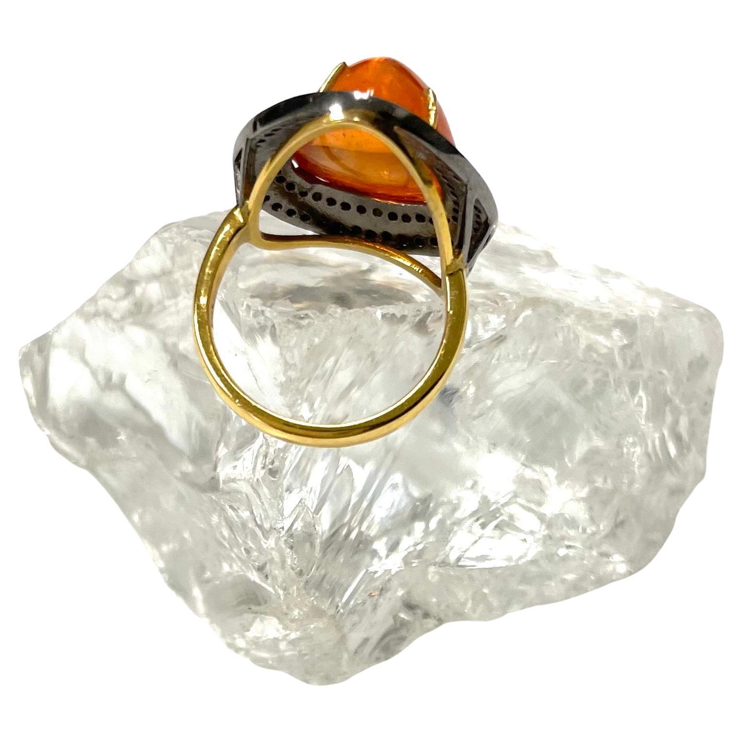 Women's Orange Spessartite with Pave Diamonds Ring For Sale