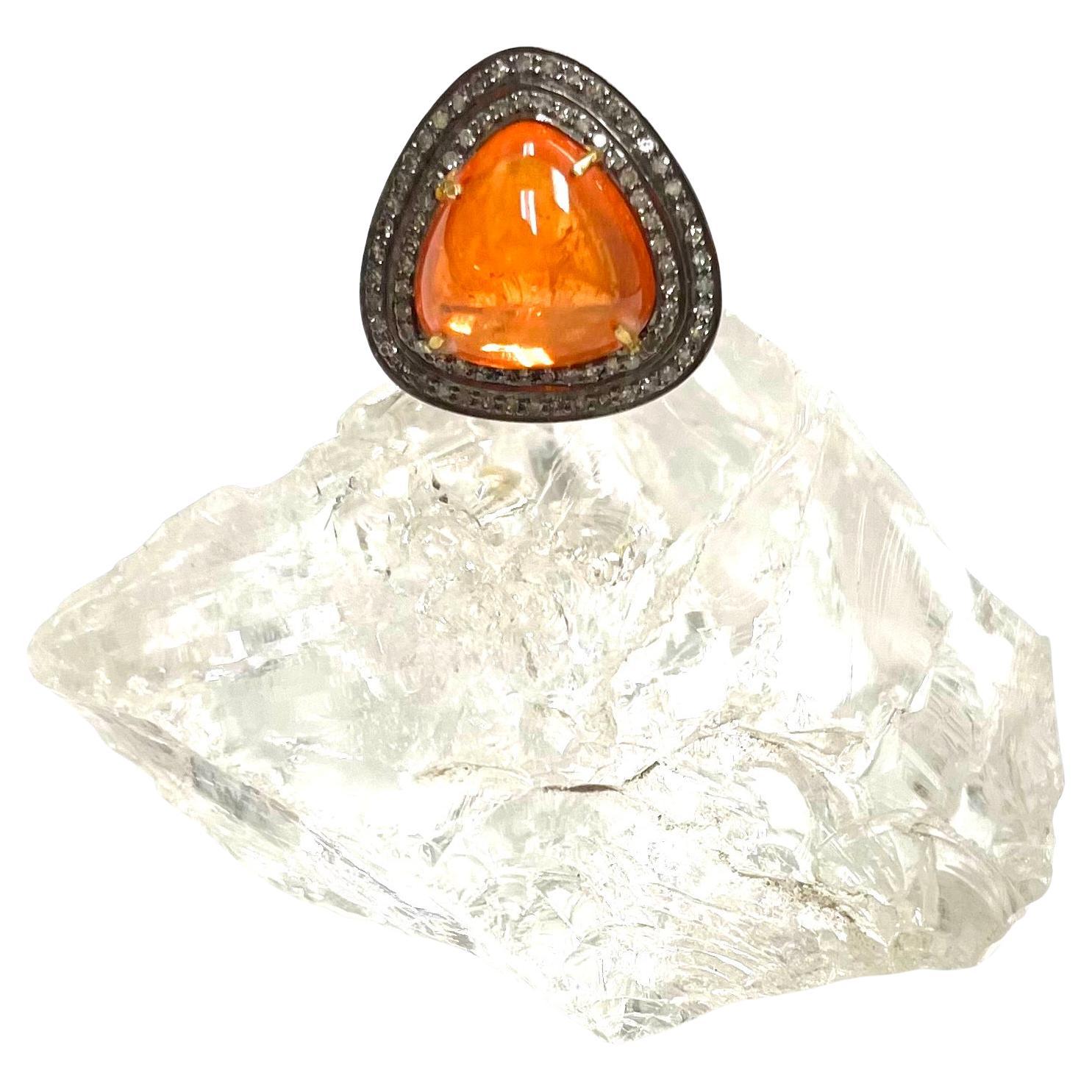 Orange Spessartite with Pave Diamonds Ring For Sale 1