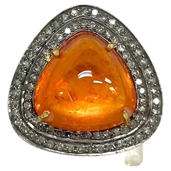 Orange Spessartite with Pave Diamonds Ring For Sale 2