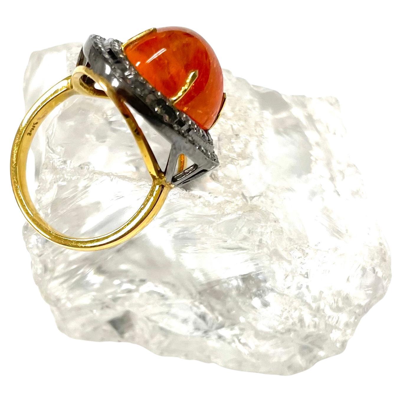 Orange Spessartite with Pave Diamonds Ring For Sale 3