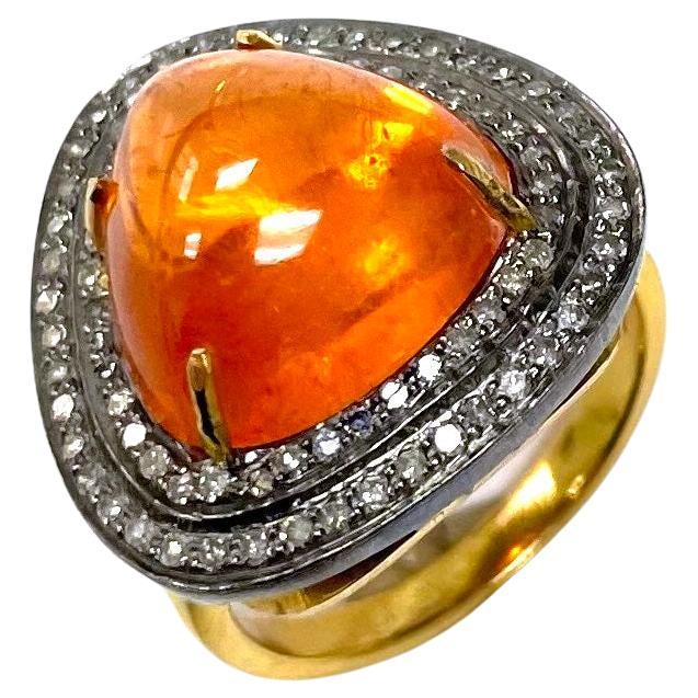 Orange Spessartite with Pave Diamonds Ring For Sale