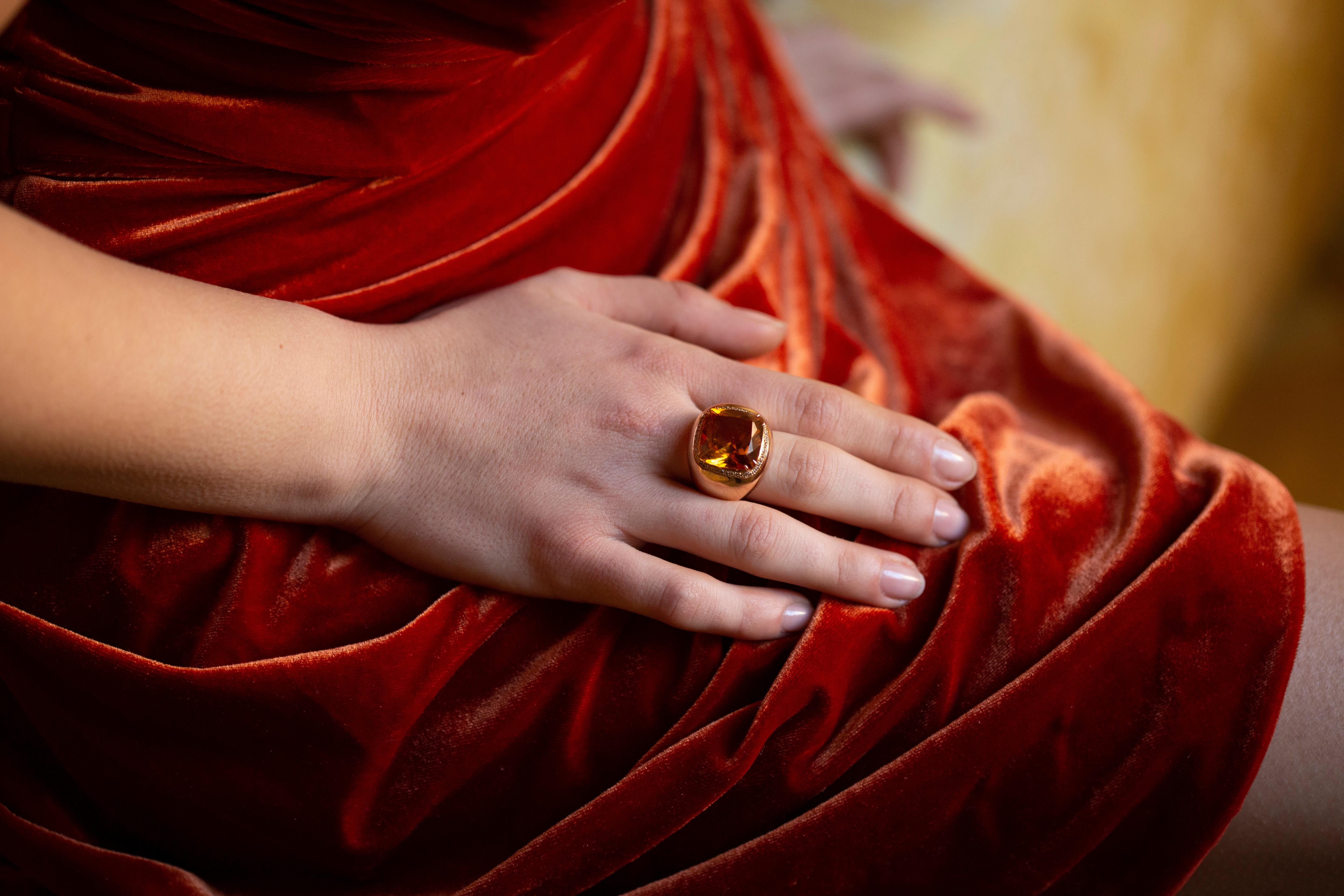 For Sale:  orange spinel and white diamonds ring 5