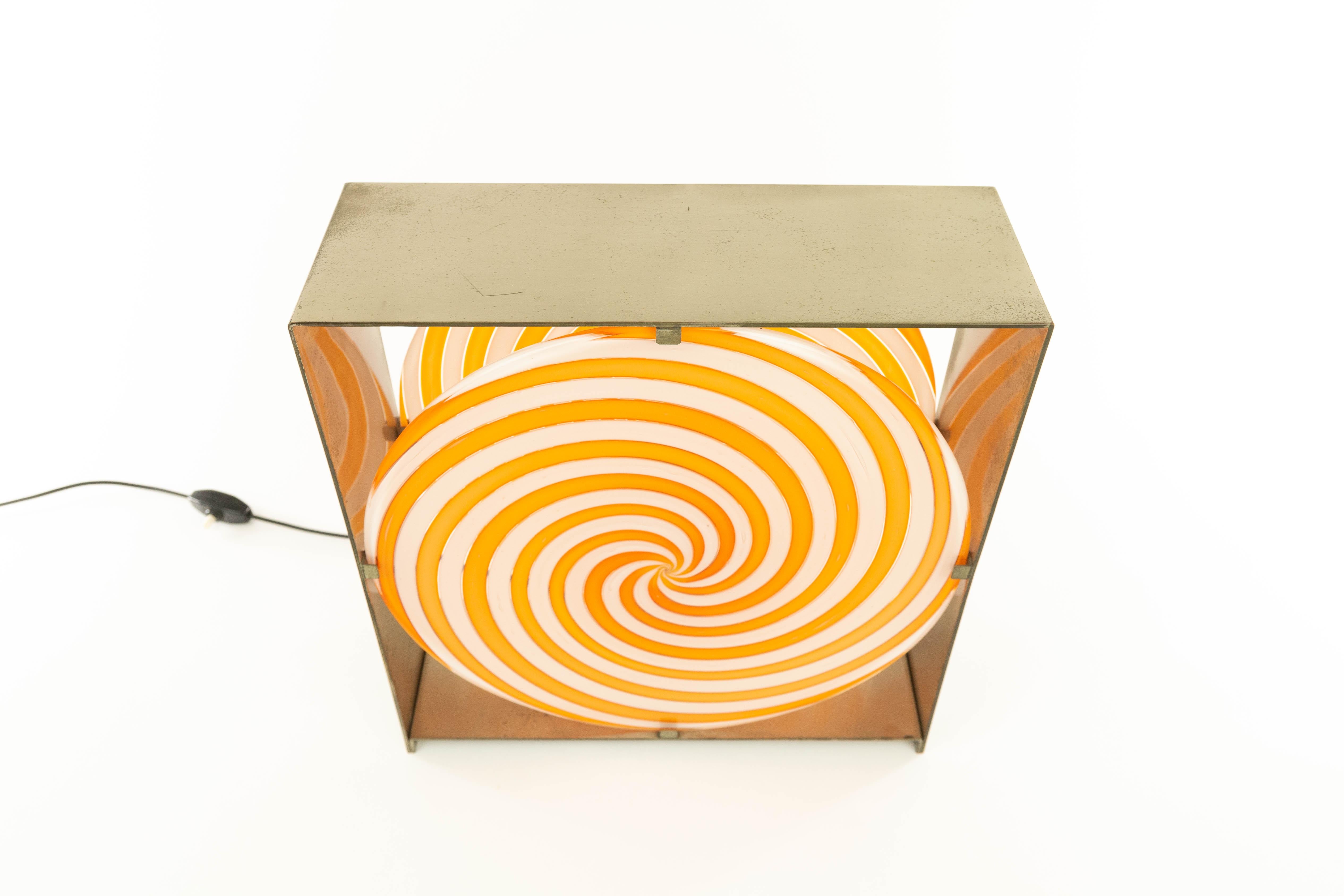 Mid-Century Modern Orange Spiral Table Lamp LT 217 in Murano Glass by Carlo Nason for A.V. Mazzega