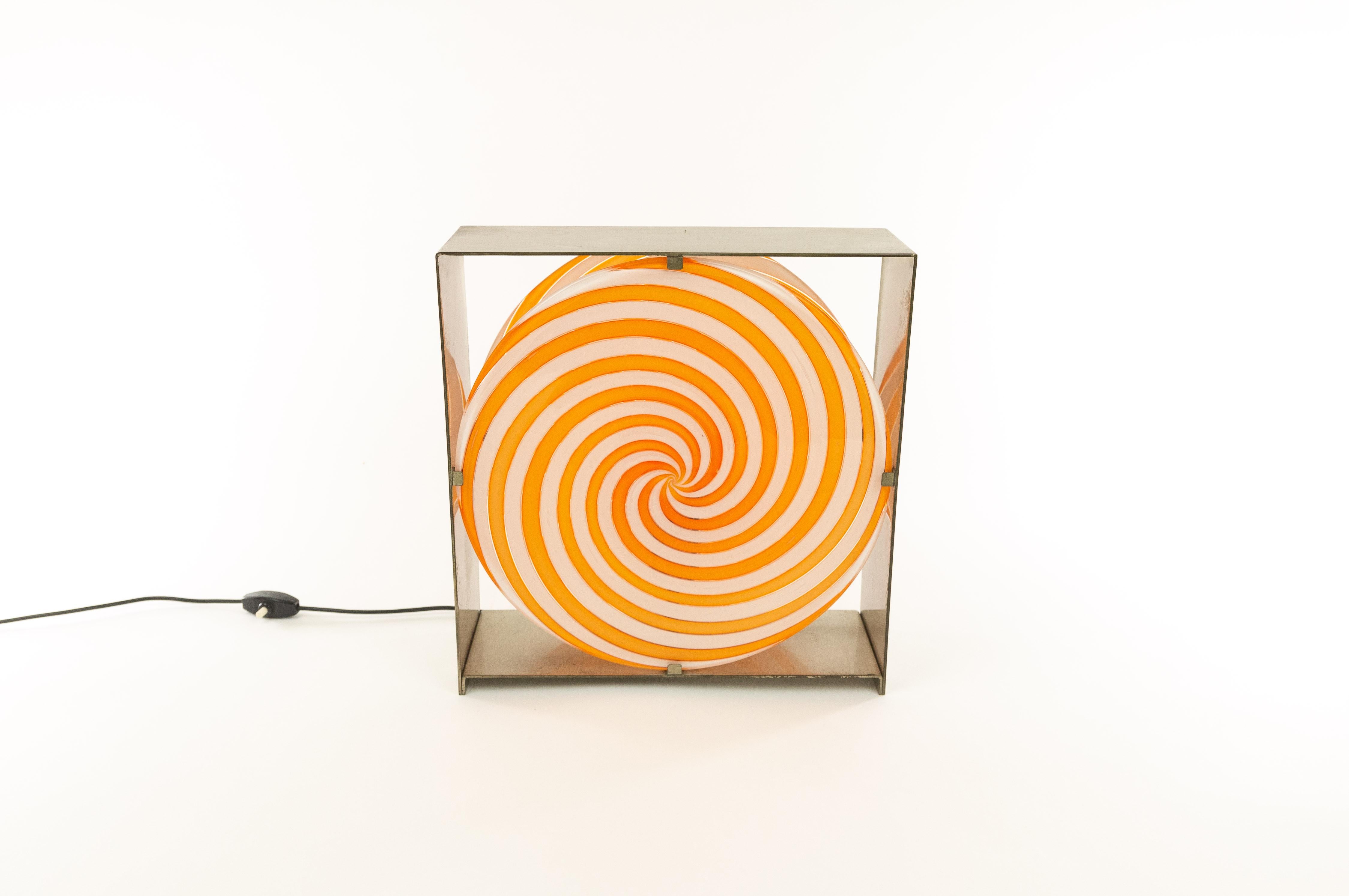 Italian Orange Spiral Table Lamp LT 217 in Murano Glass by Carlo Nason for A.V. Mazzega