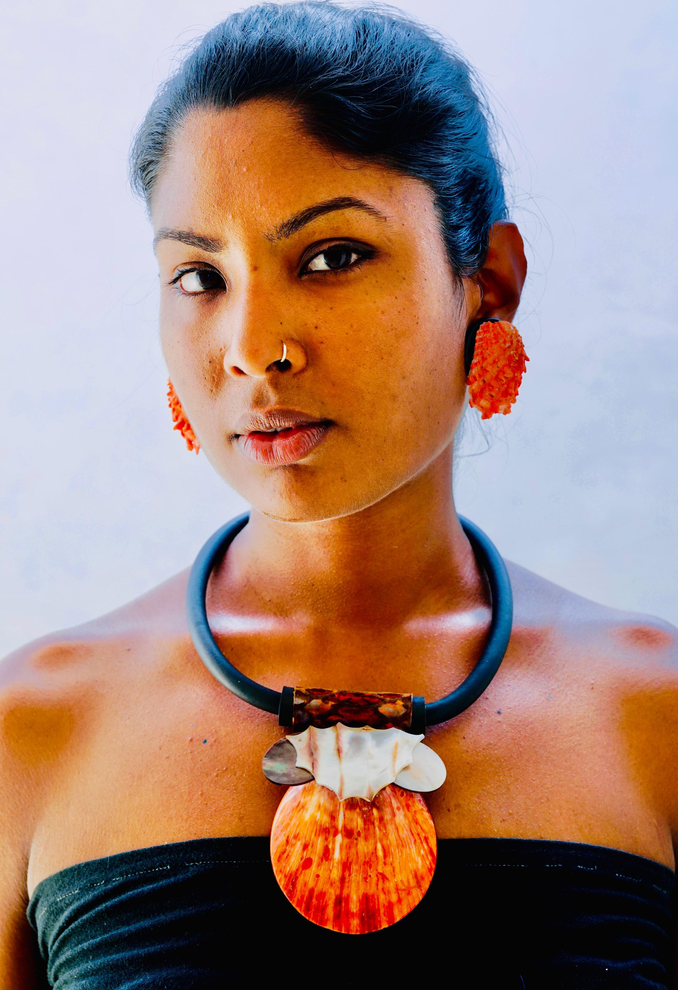 SYLVIA GOTTWALD, Orange Spondylus Chocker Necklace , Up-cycled Eco -luxe In New Condition For Sale In Washington DC, DC