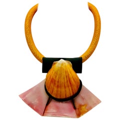 SYLVIA GOTTWALD  Orange Spondylus and Pink Conch Pendant , Eco -luxe.