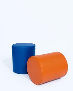 Orange Sport Pouf in Basketball Game-Ball Leather