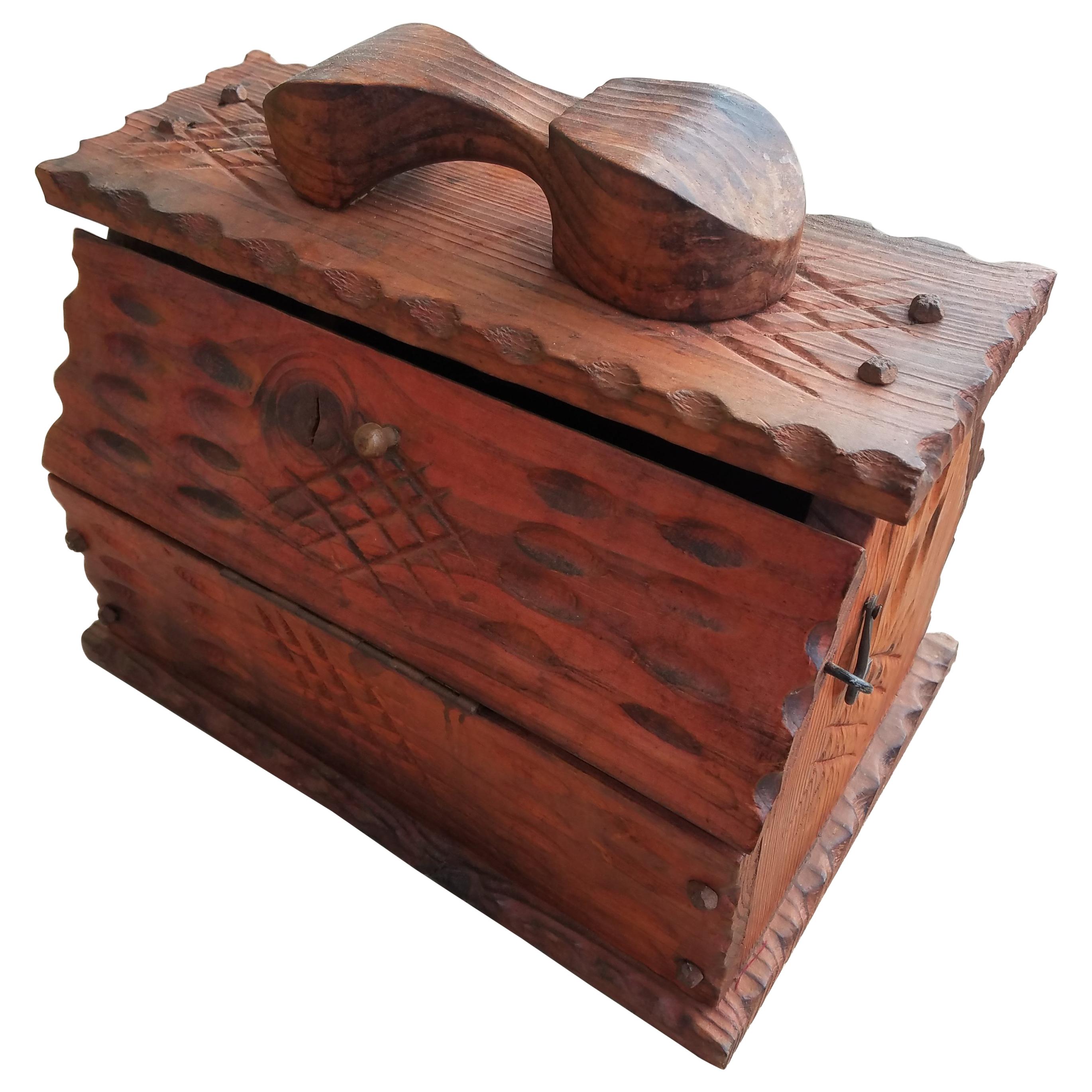 Orange Stained Vintage Moroccan Shoe Shine Box For Sale