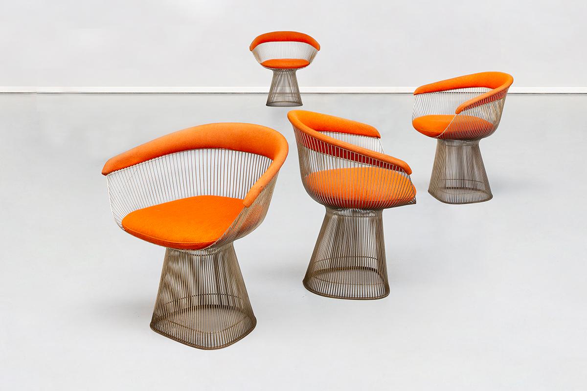 Orange, Steel and Fabric, Dining Chair, by Warren Platner for Knoll1, 960s 4