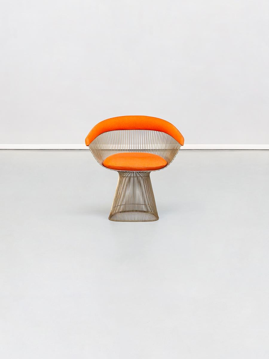Orange, Steel and Fabric, Dining Chair, by Warren Platner for Knoll1, 960s
An absolutely incredible original Warren Platner, polished steel dining chair.
This vintage dining chair has a magnificent look after patina with even fresh oxidation and