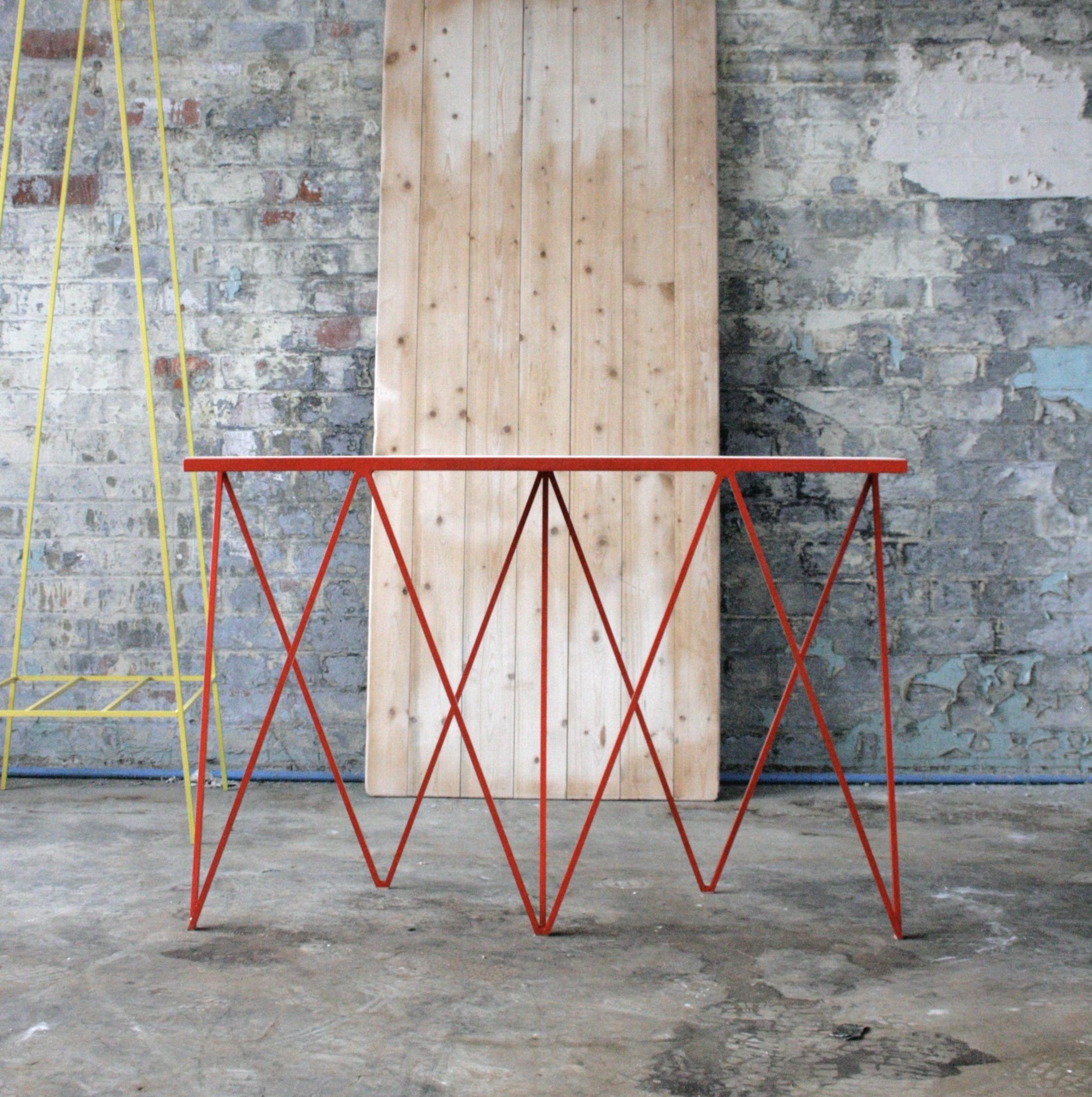 Orange Steel Console Table / Customizable / Wood, Marble and Stone Top Optional For Sale 10