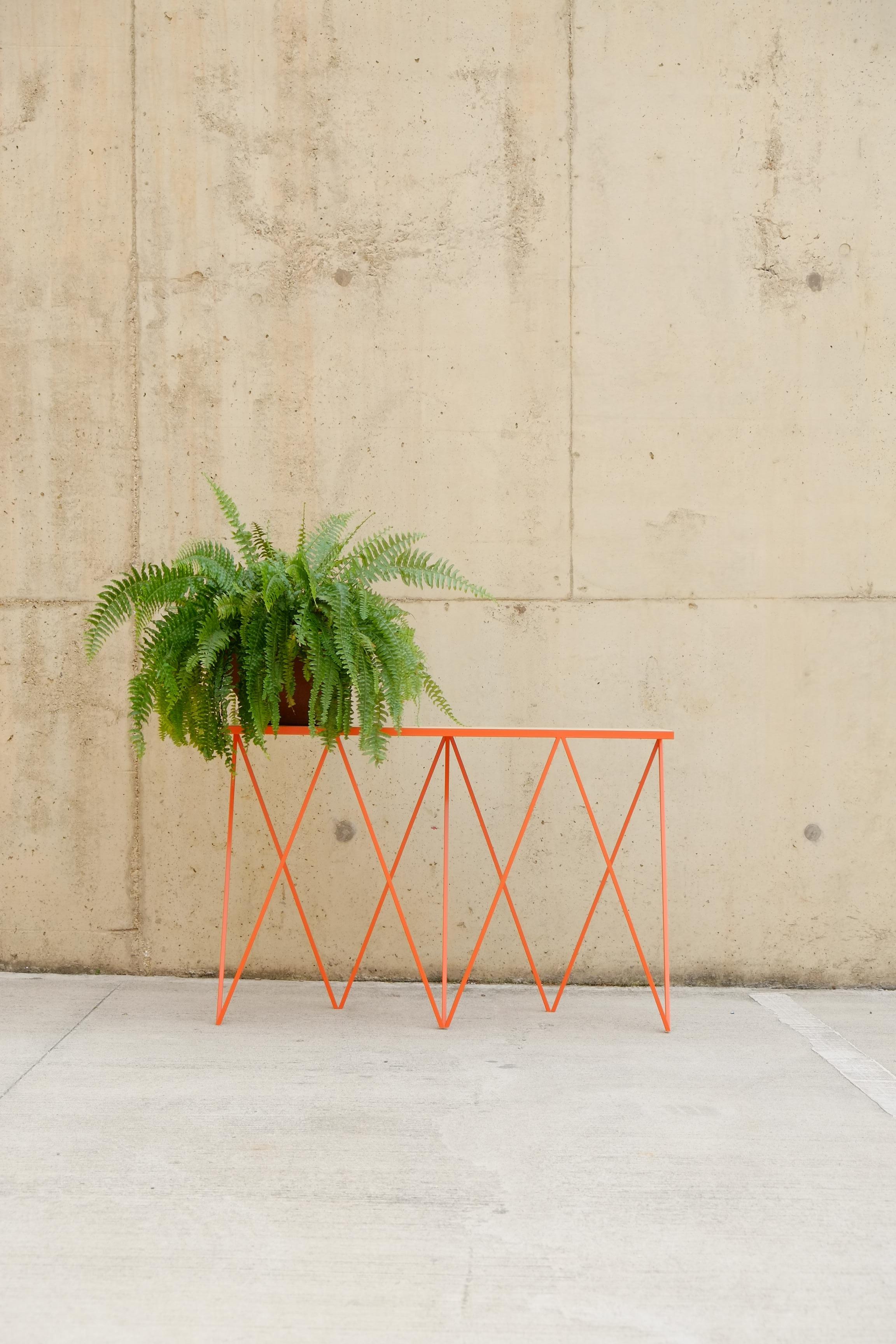 Bauhaus Orange Steel Console Table / Customizable / Wood, Marble and Stone Top Optional For Sale