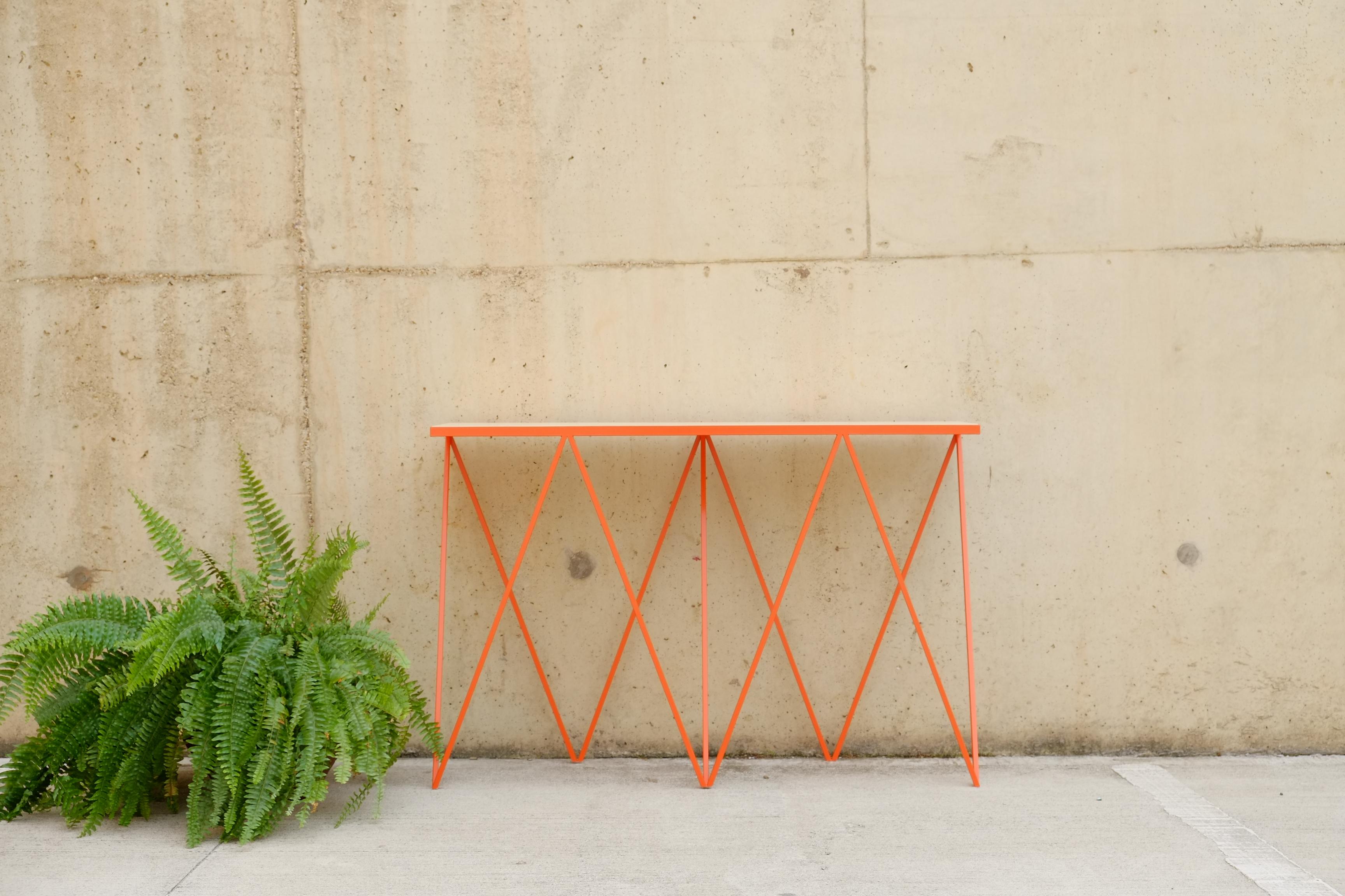 Orange Steel Console Table / Customizable / Wood, Marble and Stone Top Optional In New Condition For Sale In Leicester, GB