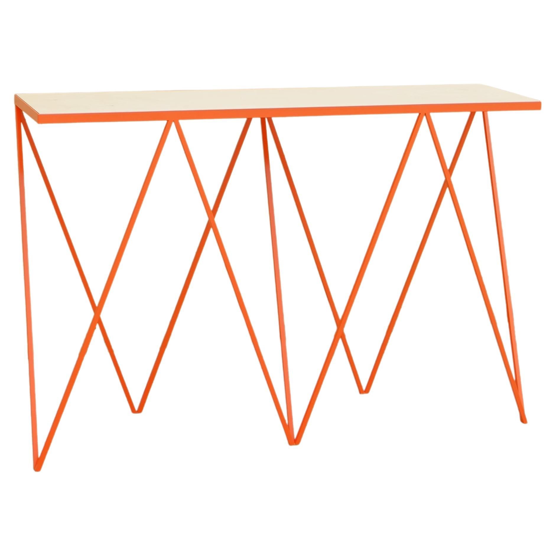 Table console en acier orange personnalisable / Bois, marbre et plateau en pierre en option en vente