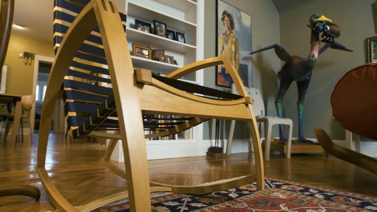 Orange Strap Plybent Maple Rocking Chair Made in USA by Peter Danko For ...