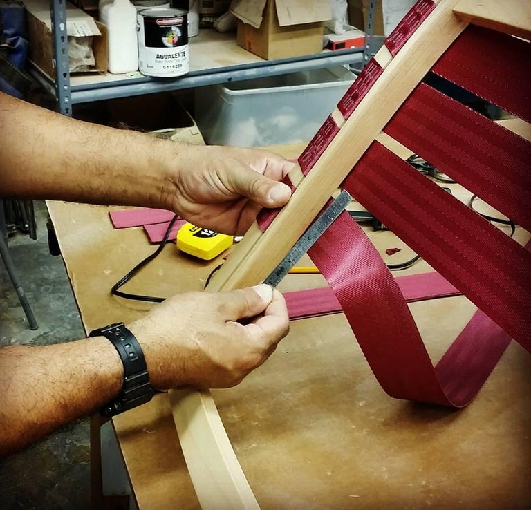Orange Strap Plybent Maple Rocking Chair Made in USA by Peter Danko For ...