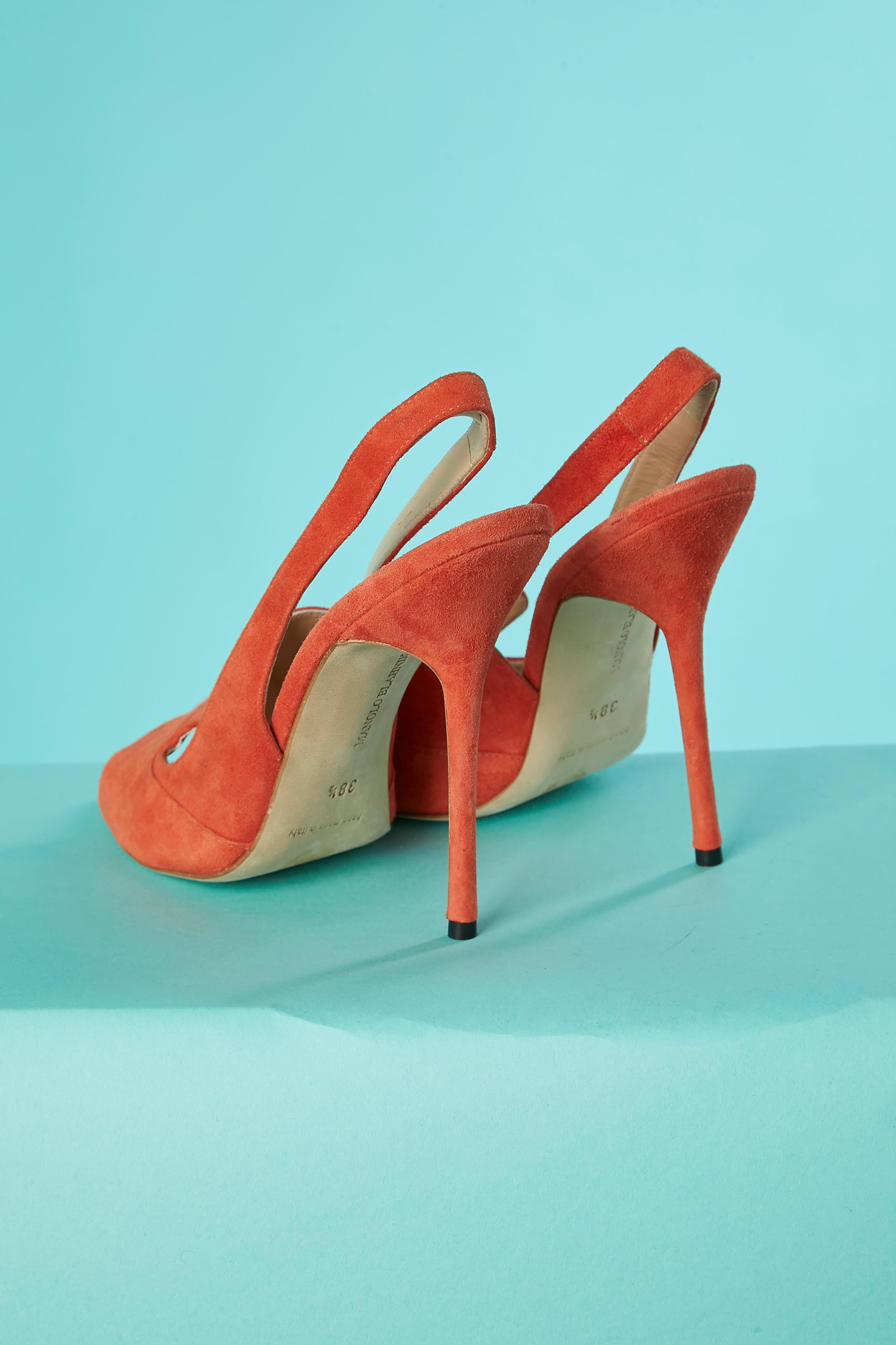 Orange suede high heels sandals Manolo Blahnik In New Condition For Sale In Saint-Ouen-Sur-Seine, FR
