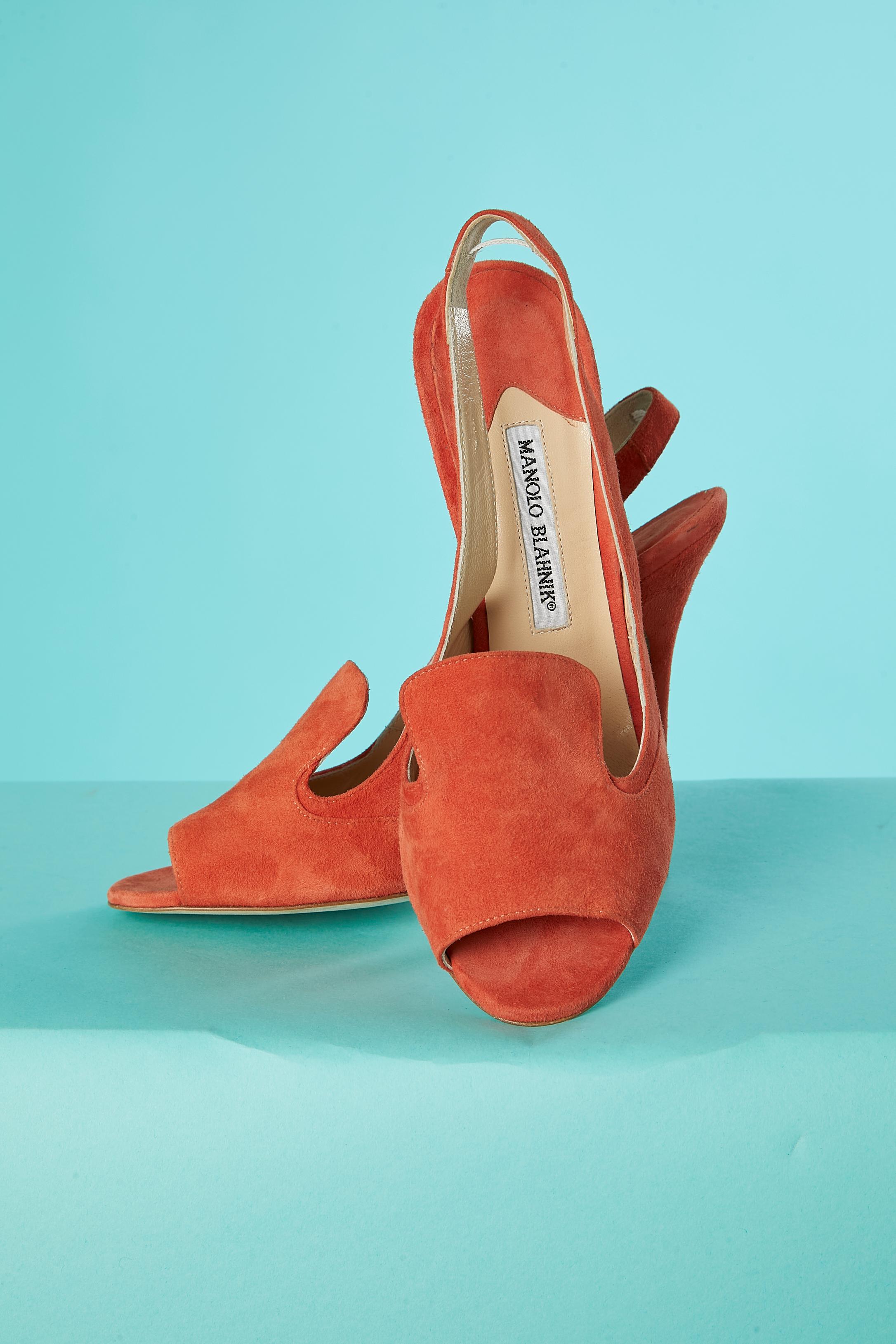 Women's Orange suede high heels sandals Manolo Blahnik For Sale