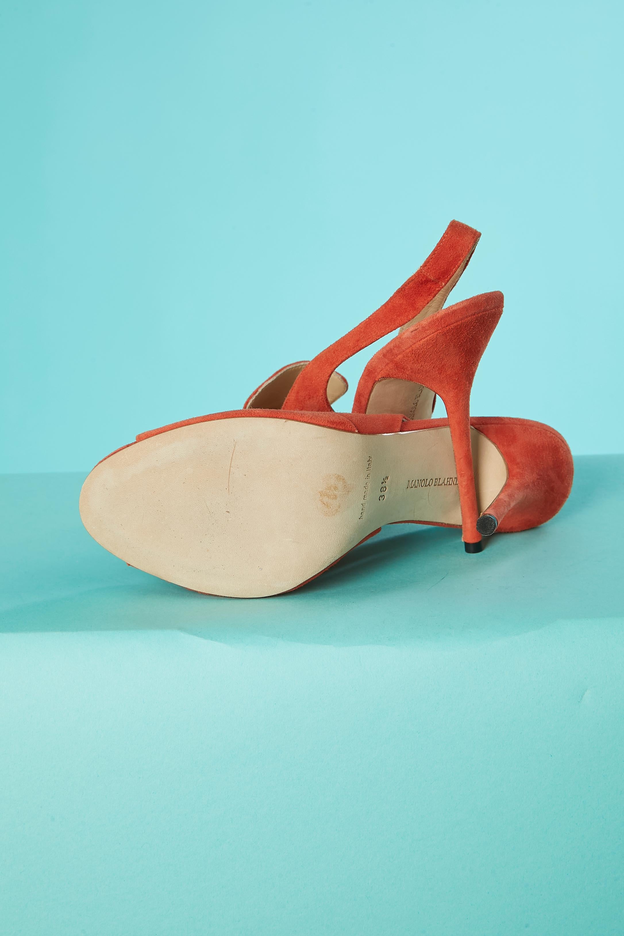 Orange suede high heels sandals Manolo Blahnik For Sale 1