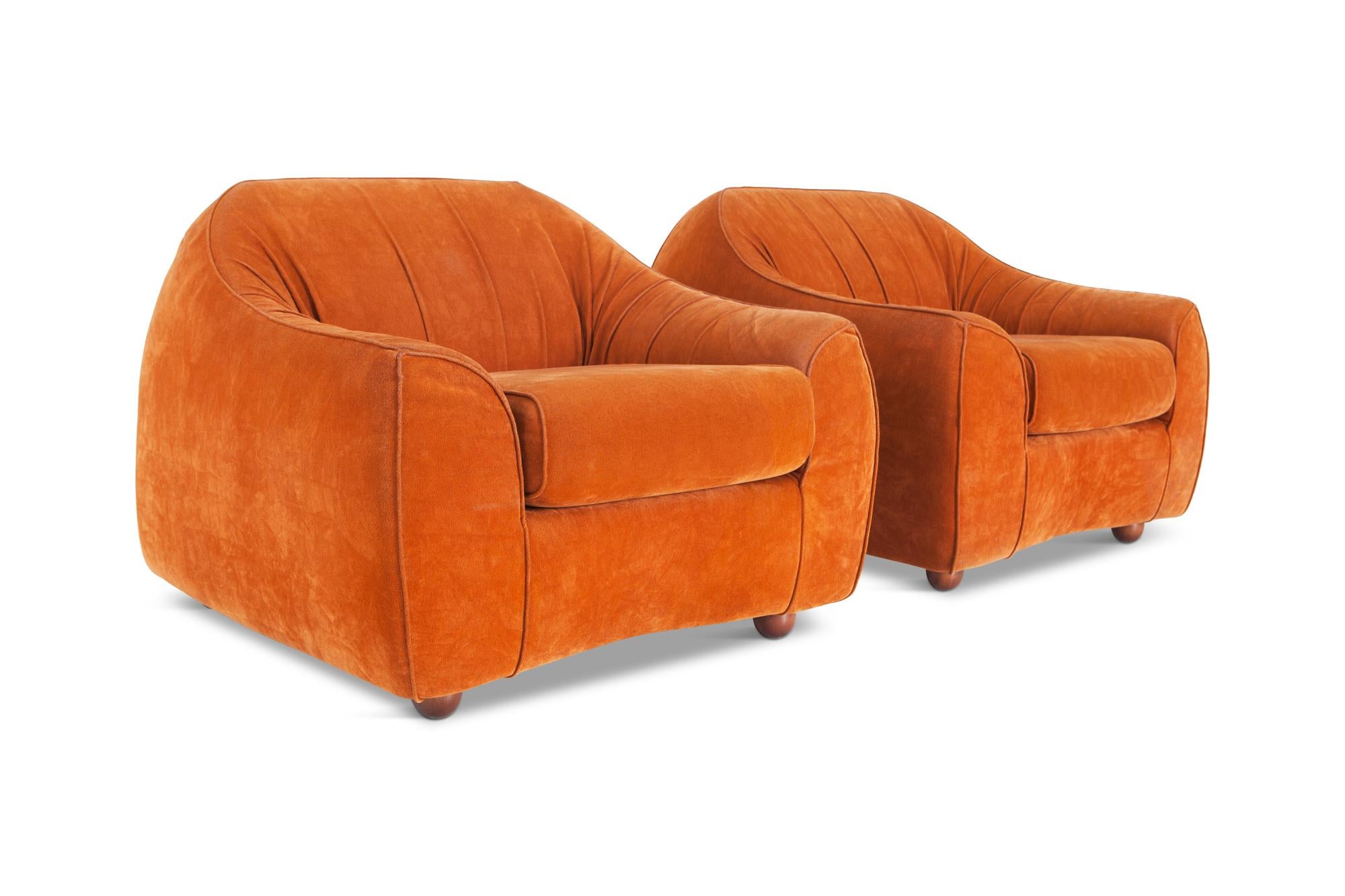 Mid-20th Century Orange Suede Italian Easy Chairs, 1960s