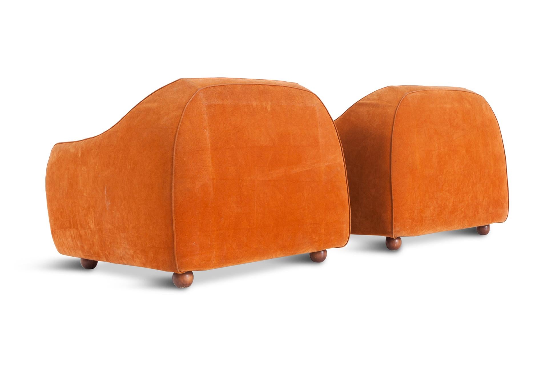 Mid-20th Century Orange Suede Italian Easy Chairs, 1960s