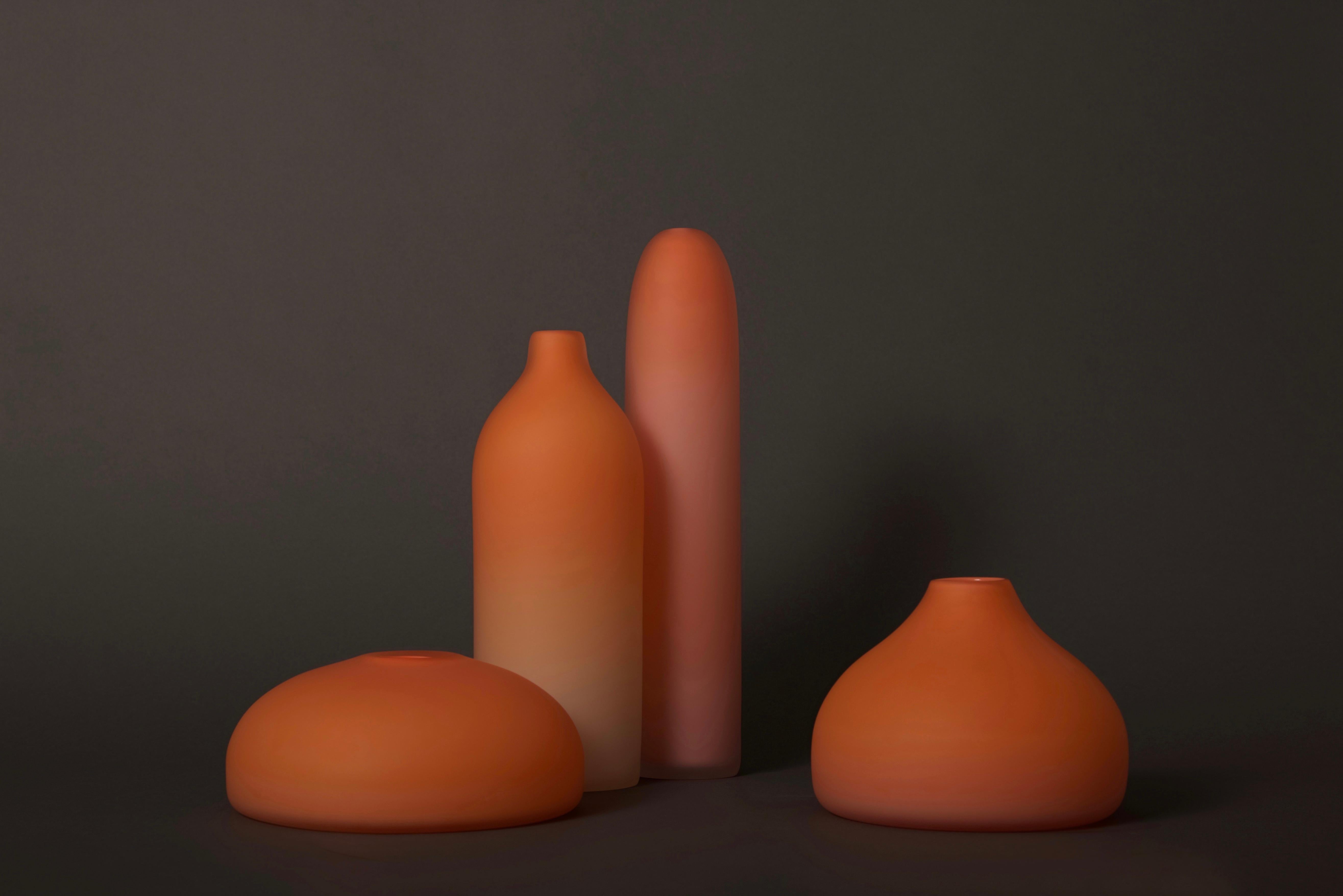 Hand Blown Orange Sunrise Hand Blown Glass Sculpture Vases by Jinyaglass (Arts and Crafts) im Angebot