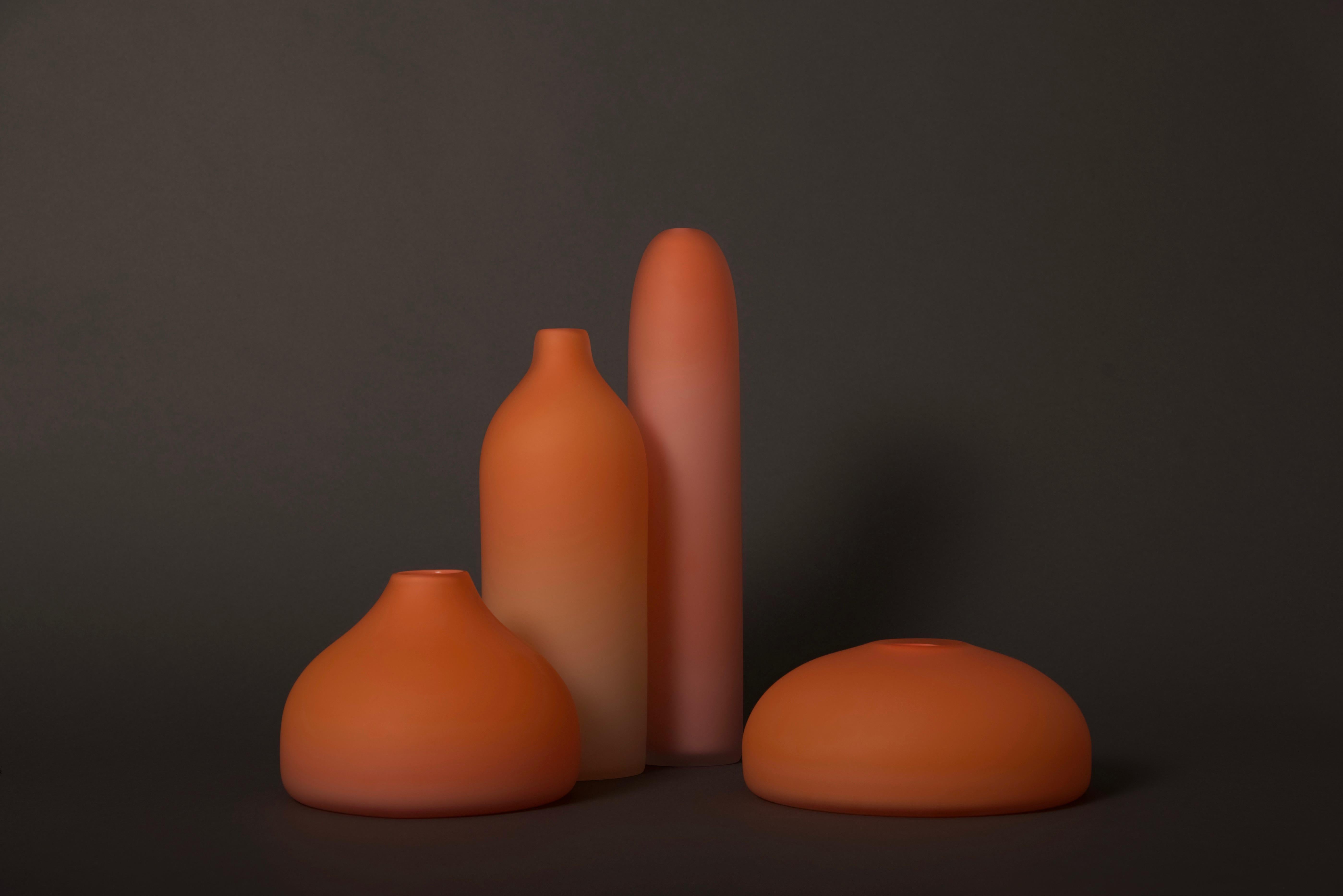 North American Hand Blown Orange Sunrise Hand Blown Glass Sculpture Vases by Jinyaglass For Sale