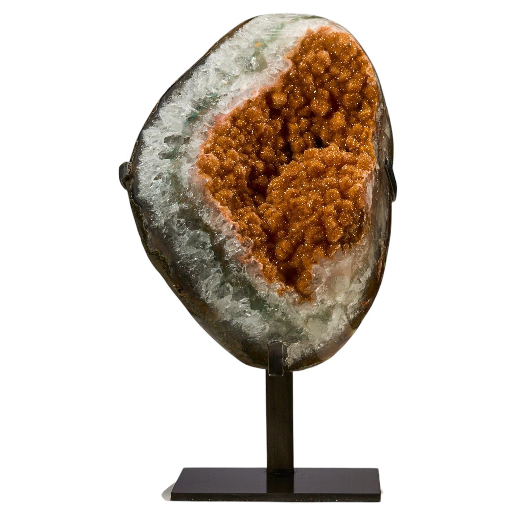 Orange Sunset Druze, Amethyst, White Quartz & Green Celadonite Decorative objec For Sale