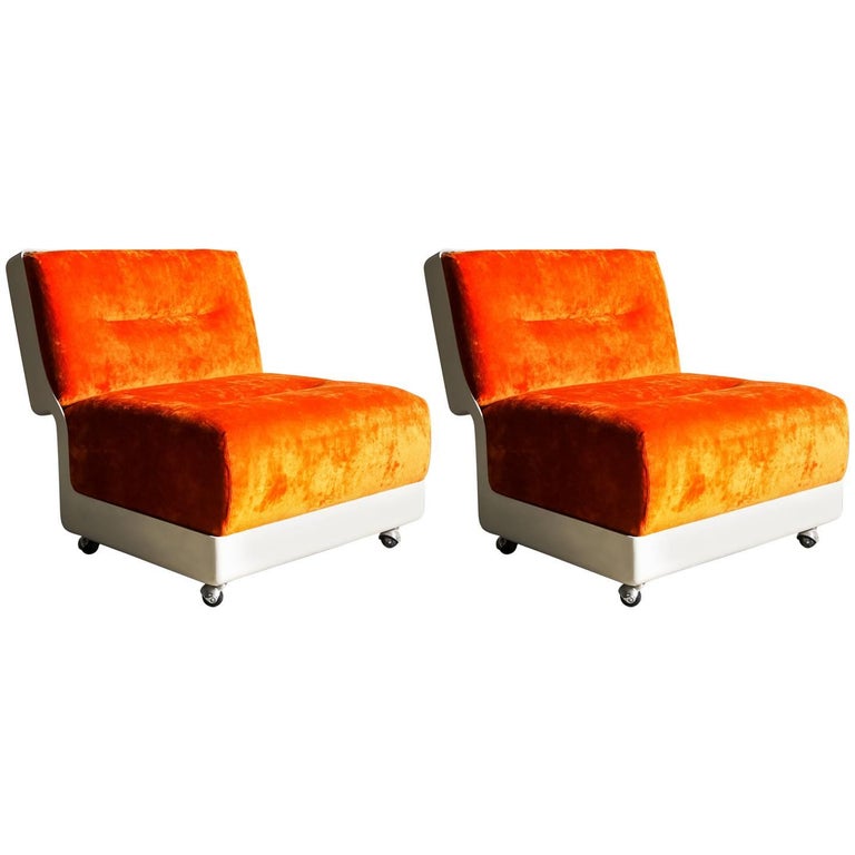 Orange "Superpellicano" Lounge Chairs by Vittorio Introini for Saporiti 1968 For Sale