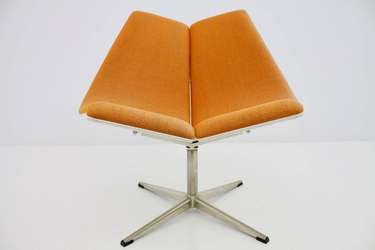 Metal Orange Swivel Chair with Plywood Shell, 1968