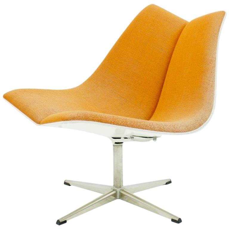 Orange Swivel Chair with Plywood Shell, 1968