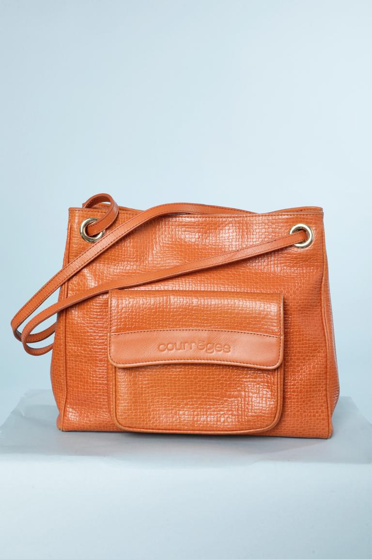Women's Orange synthetic  textured leather shoulder bag Courrèges  For Sale