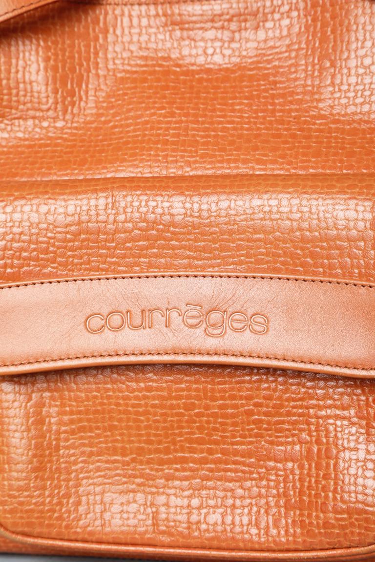 Orange synthetic  textured leather shoulder bag Courrèges  For Sale 1