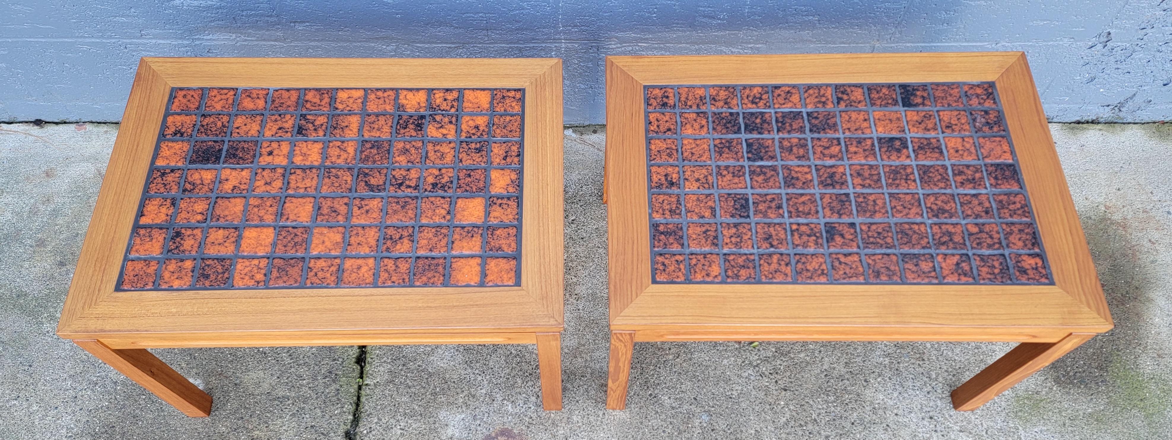 Orange Teak & Tile Danish Modern End Tables 5